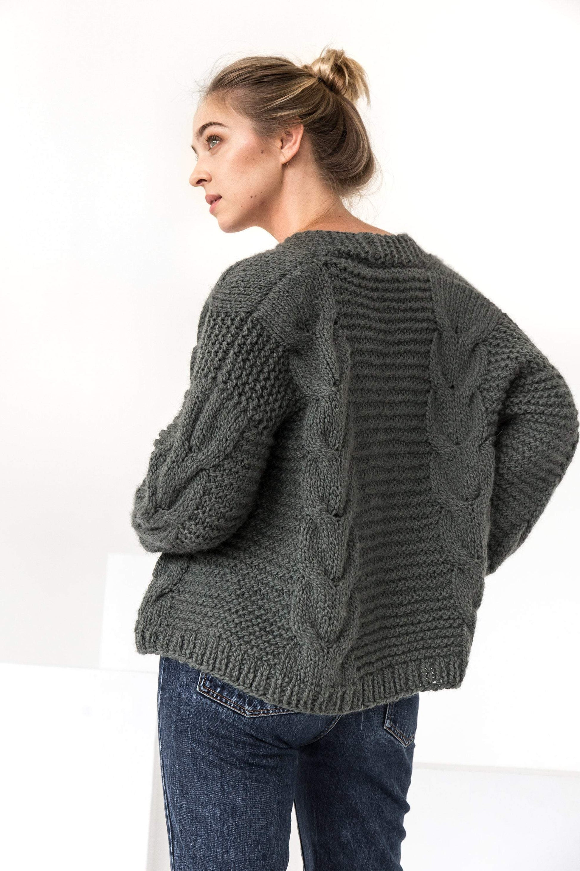 Green Chunky Knit Cardigan