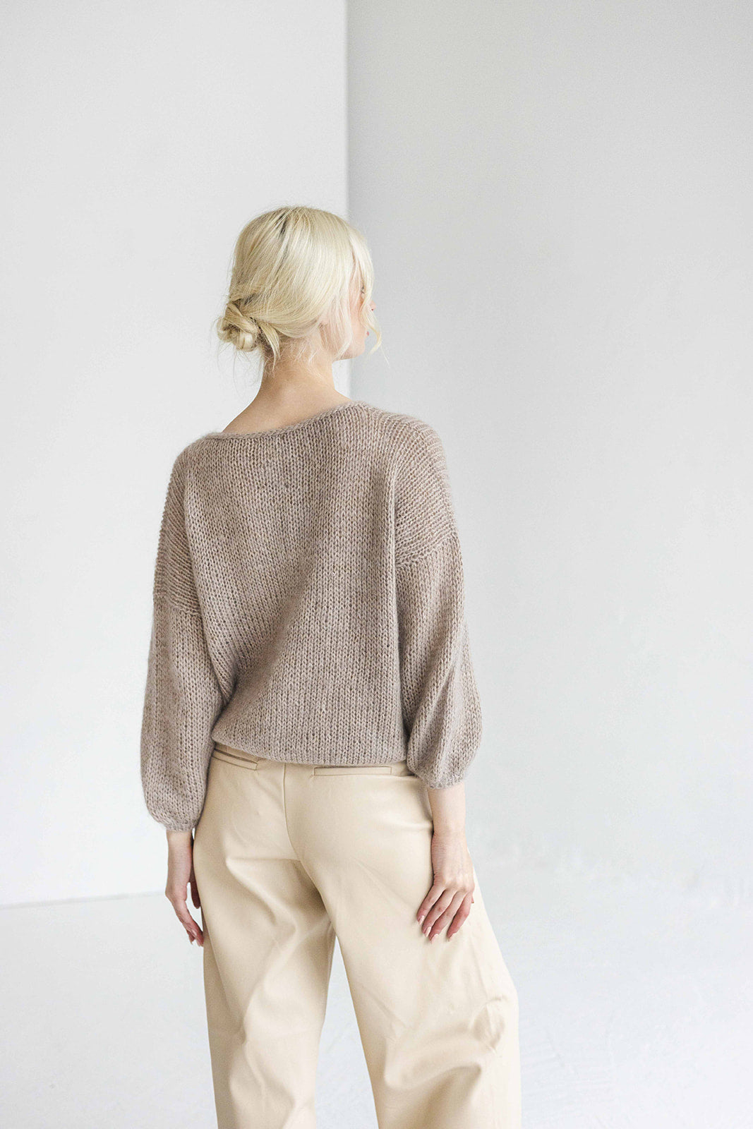 Beige mohair knitted thick sweater, camel alpaca wool blend jumper, taupe fuzzy cable knit pullover, creamy fluffy slightly oversized pull