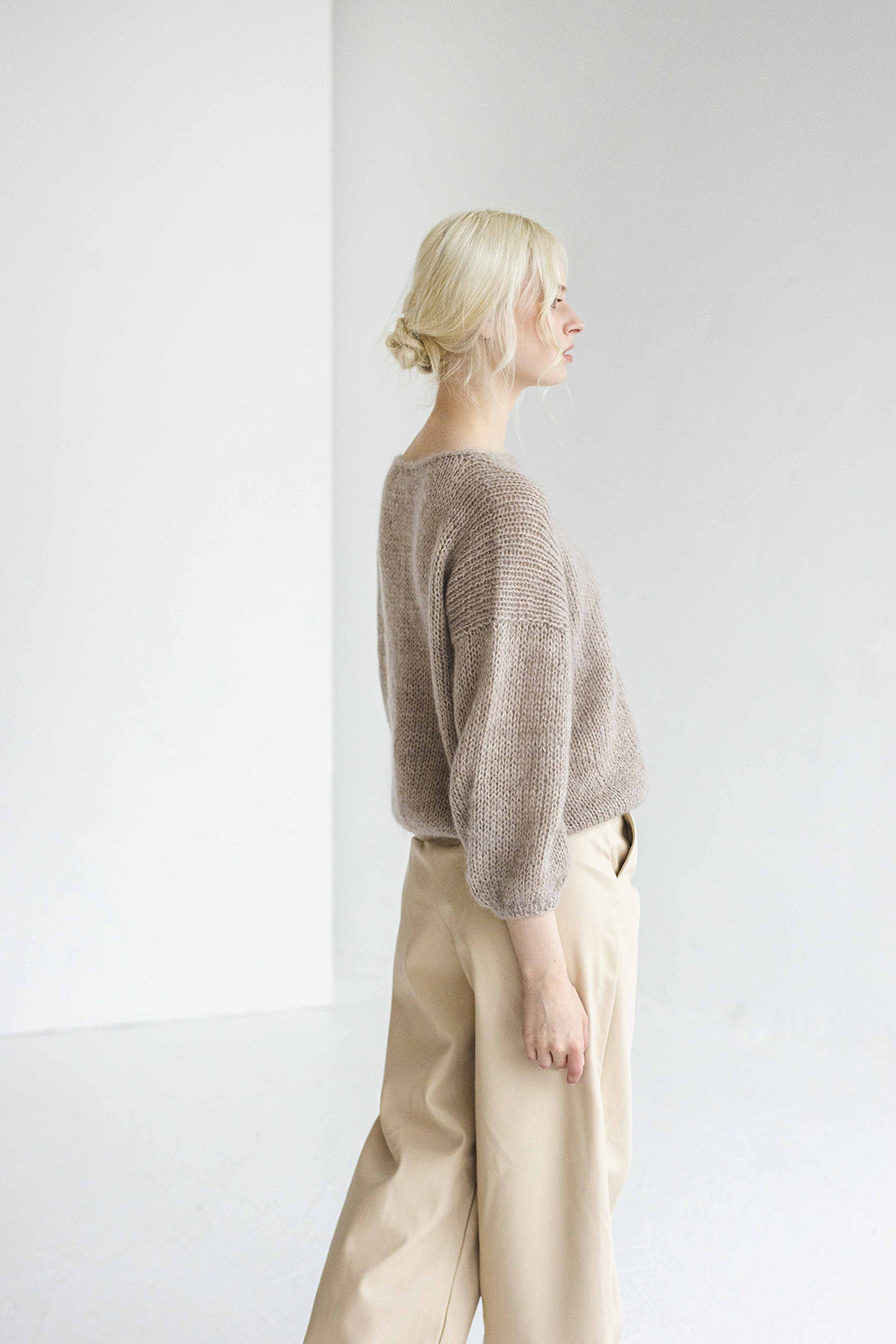 Beige mohair knitted thick sweater, camel alpaca wool blend jumper, taupe fuzzy cable knit pullover, creamy fluffy slightly oversized pull