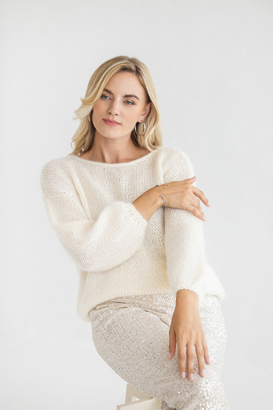 White mohair knitted fluffy sweater, ivory alpaca wool blend jumper, fuzzy cable knit pullover, slightly oversized thick wedding bridal pull