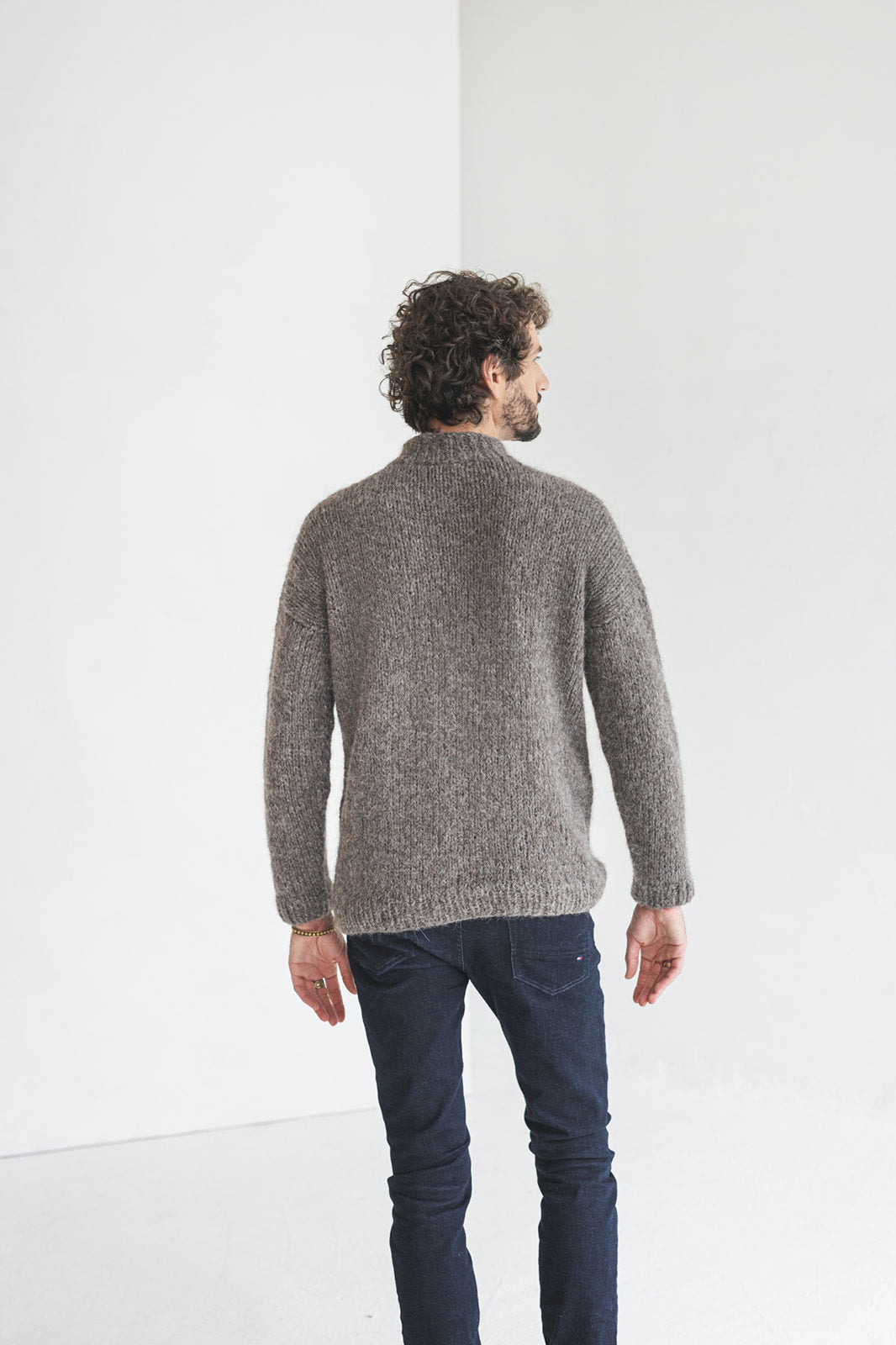 Men's knitted gray alpaca wool sweater, grey cable knit jumper for man, minimalist men pullover, gift for him, hand made thick winter pull