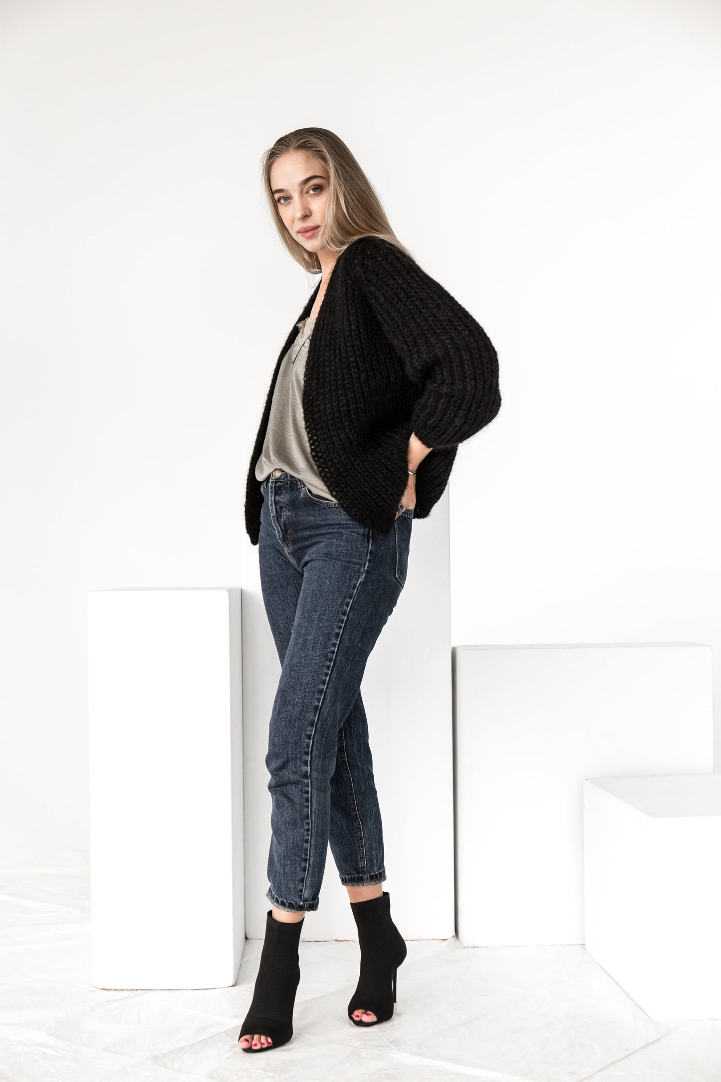 Timeless black mohair cardigan, cable knit fuzzy sweater, oversize mohair sweater, hand made chunky cardigan, strickjacke, gift for women