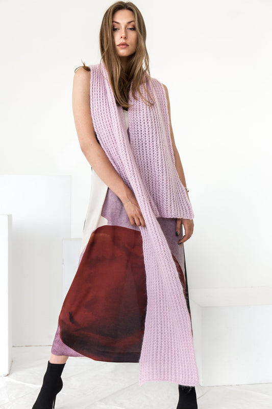 Soft alpaca and fuzzy mohair scarf. Lovely pink knit scarf.