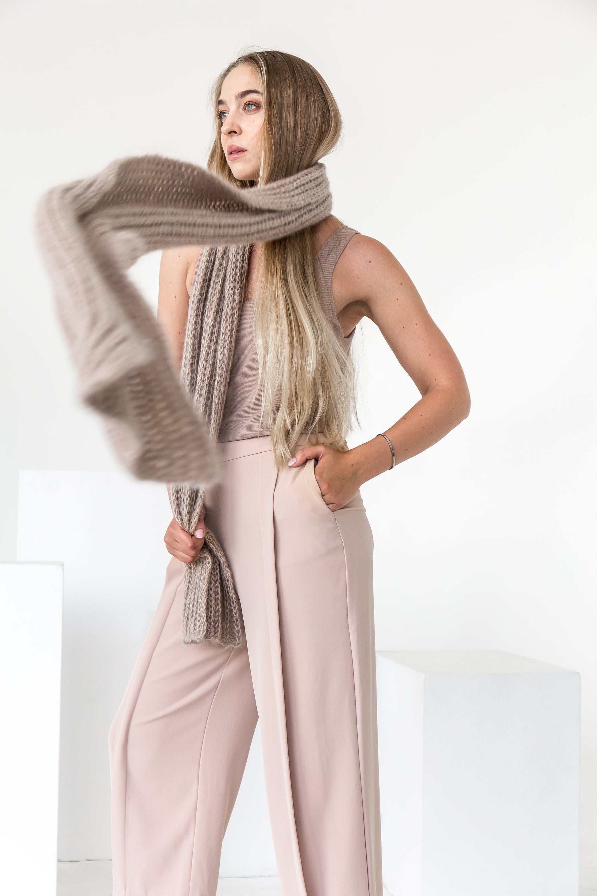 Mohair scarf, alpaca scarf, knit scarf, oversize scarf, chunky scarf, fuzzy scarf, beige knit scarf, extralong scarf, knitted scarf, scarf