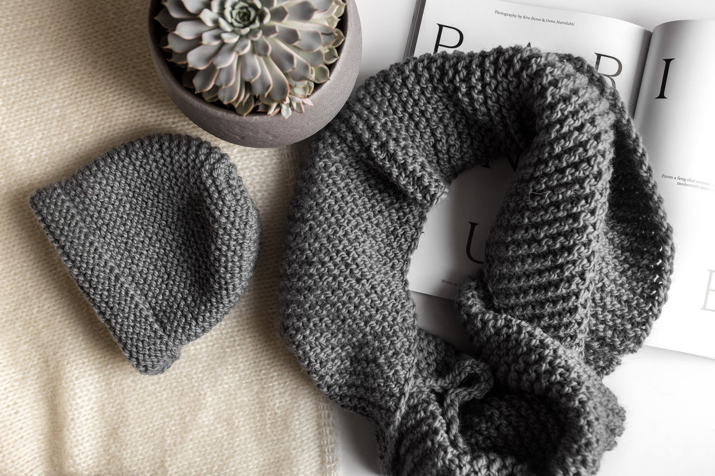 READY TO SHIP. Knit hat and infinity scarf set. Lovely women's alpaca scarf and alpaca hat. Infinity scarf and beanie gray hat.