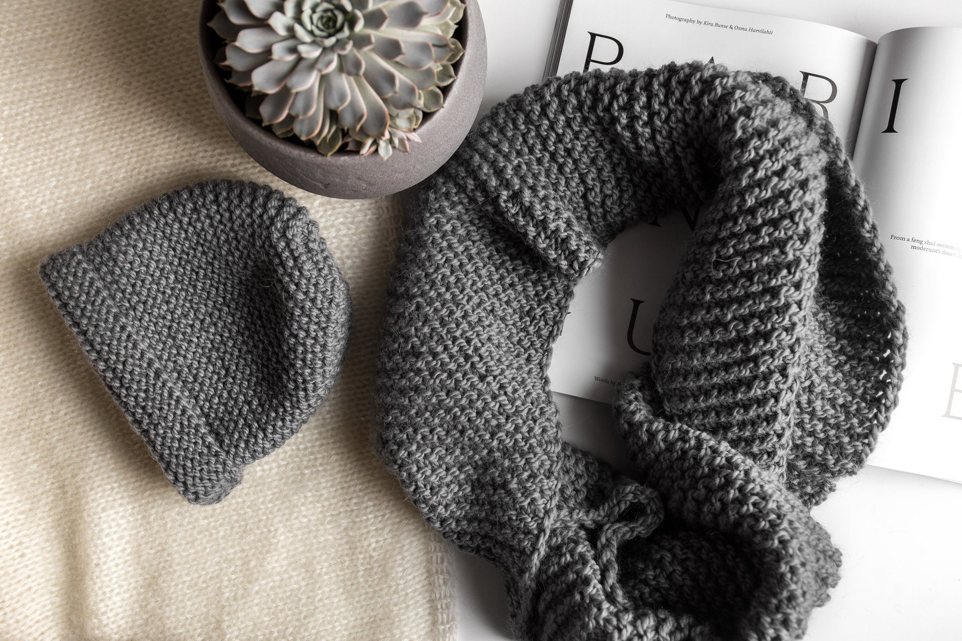 READY TO SHIP. Knit hat and infinity scarf set. Lovely women's alpaca scarf and alpaca hat. Infinity scarf and beanie gray hat.