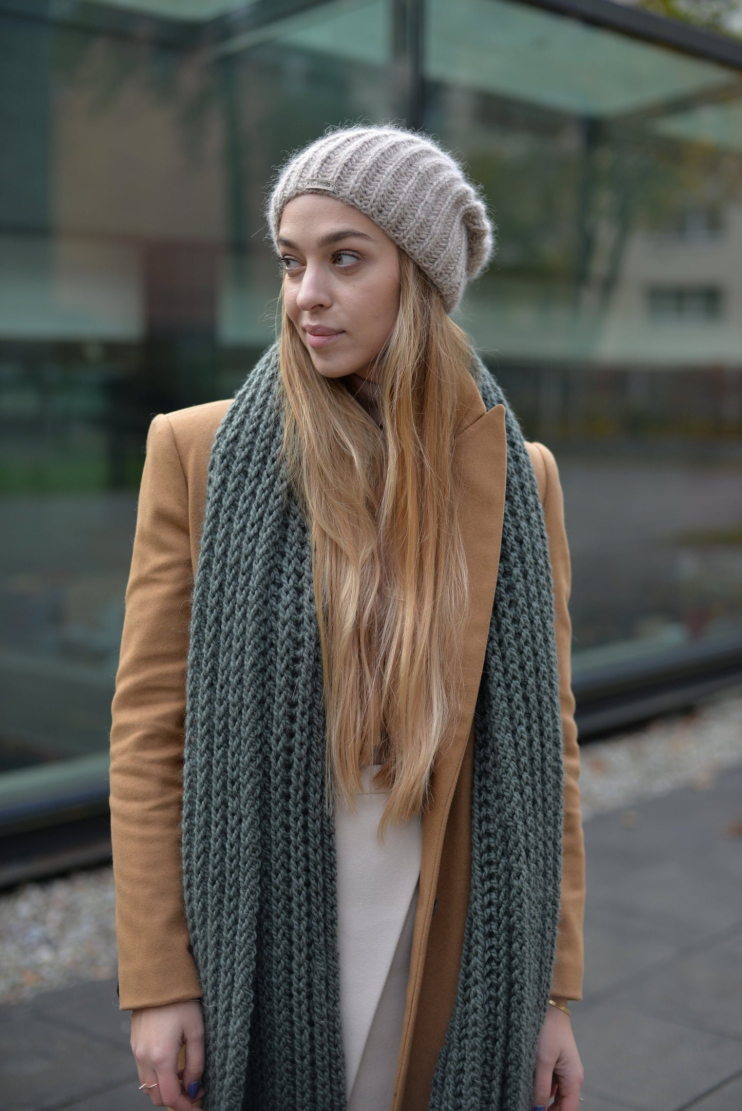 Beige mohair hat, alpaca slouch beanie, nude woman knit hat, winter wool beanie, boho fuzzy hat, hand knit slouch beanie, ribbed beanie,gift