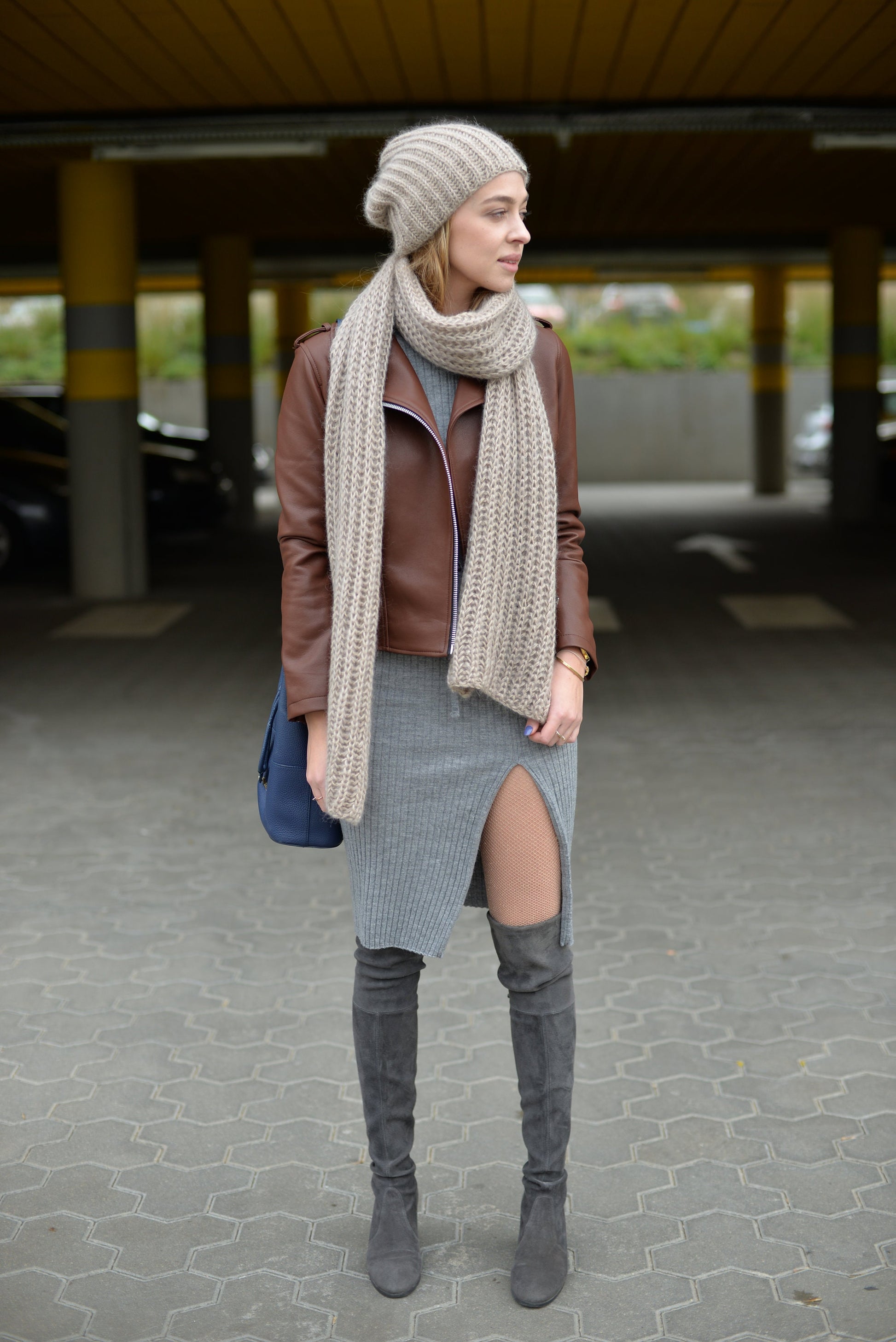 READY TO SHIP. Knit hat and scarf set. Lovely women's mohair scarf and mohair hat. Fuzzy scarf and slouchy beanie beige hat.