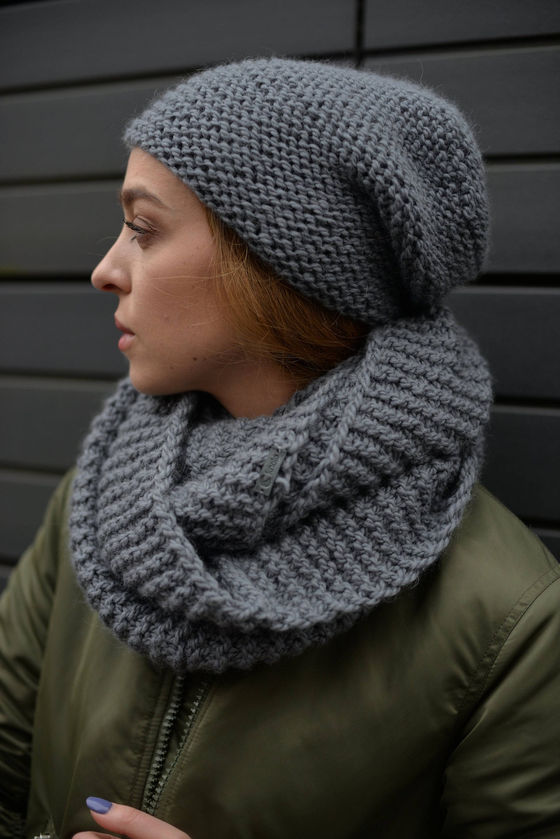 READY TO SHIP. Knit hat and infinity scarf set. Lovely women's alpaca scarf and alpaca hat. Infinity scarf and beanie gray hat.