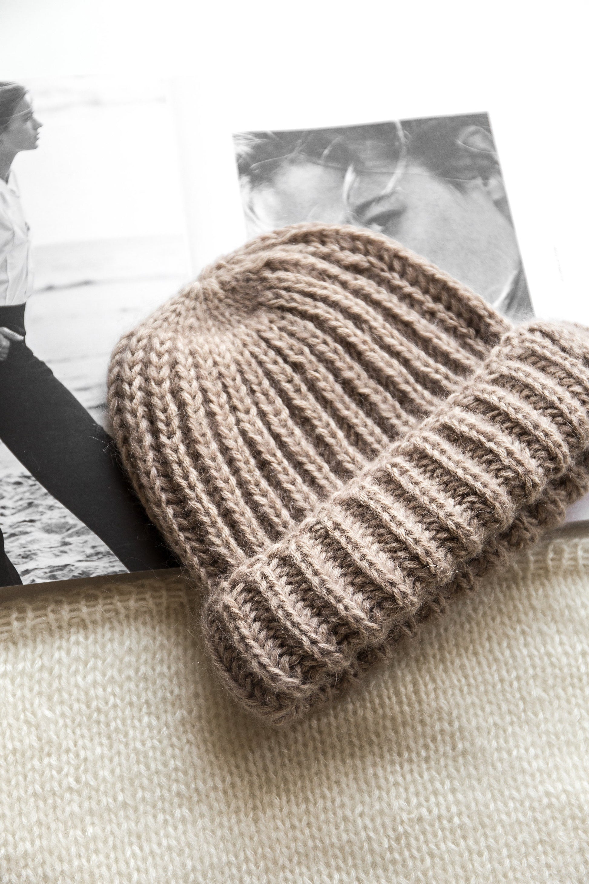 READY TO SHIP. Lovely women's mohair hat. Warm winter knit hat. Beige slouchy beanie.