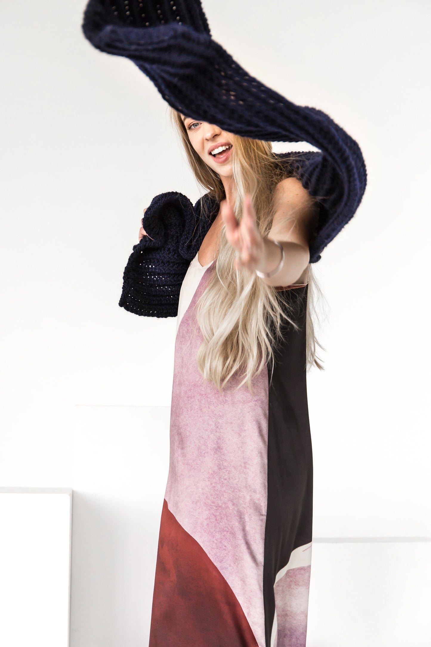 READY TO SHIP. Night blue knit wool and alpaca scarf. Feel cosy and warm with this lovely oversize chunky knitted scarf.