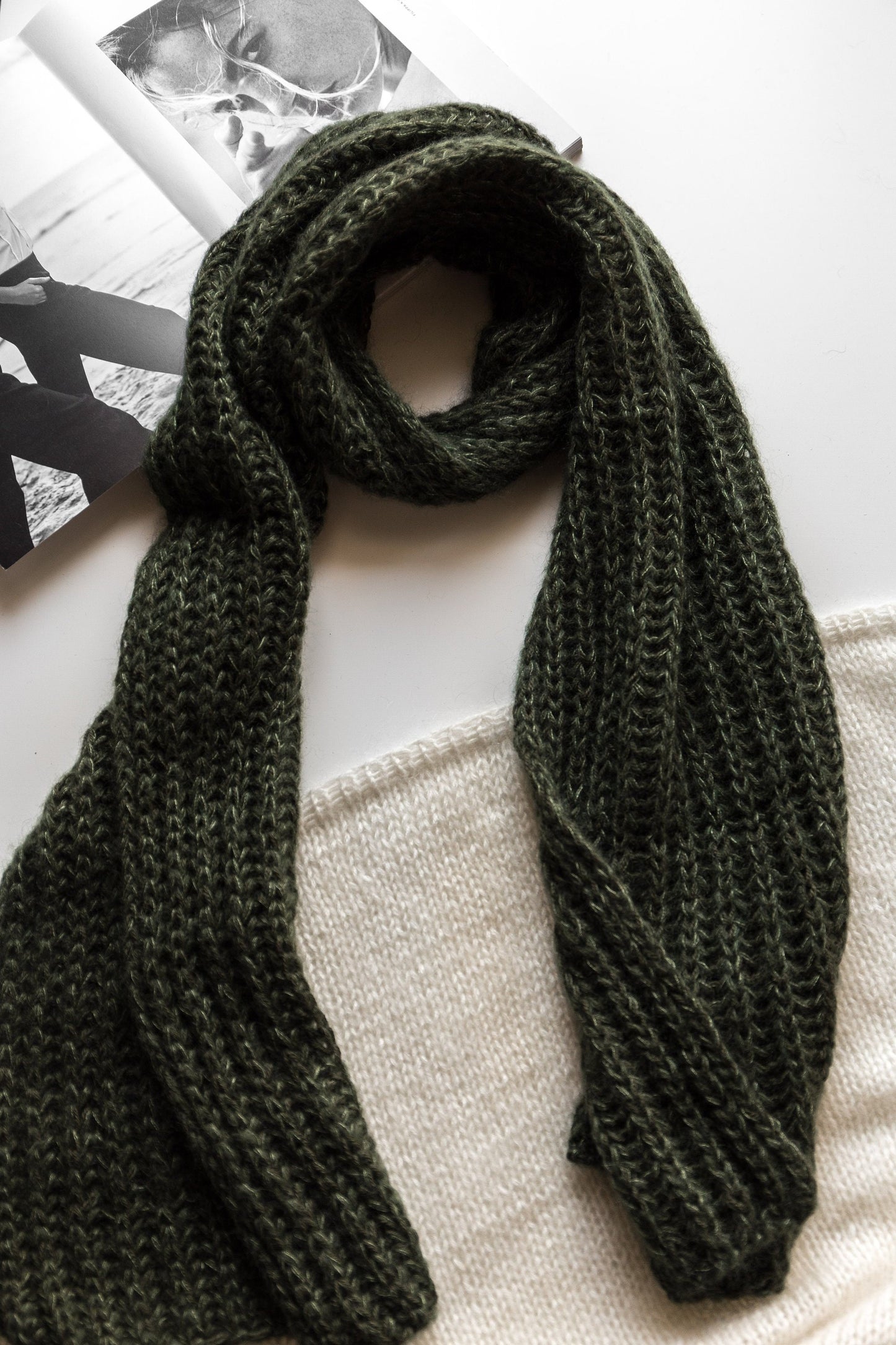 Green mohair scarf, chunky knit oversize scarf, moss green blanket scarf, alpaca wool blanket, extra long neck warmer, woman winter wrap