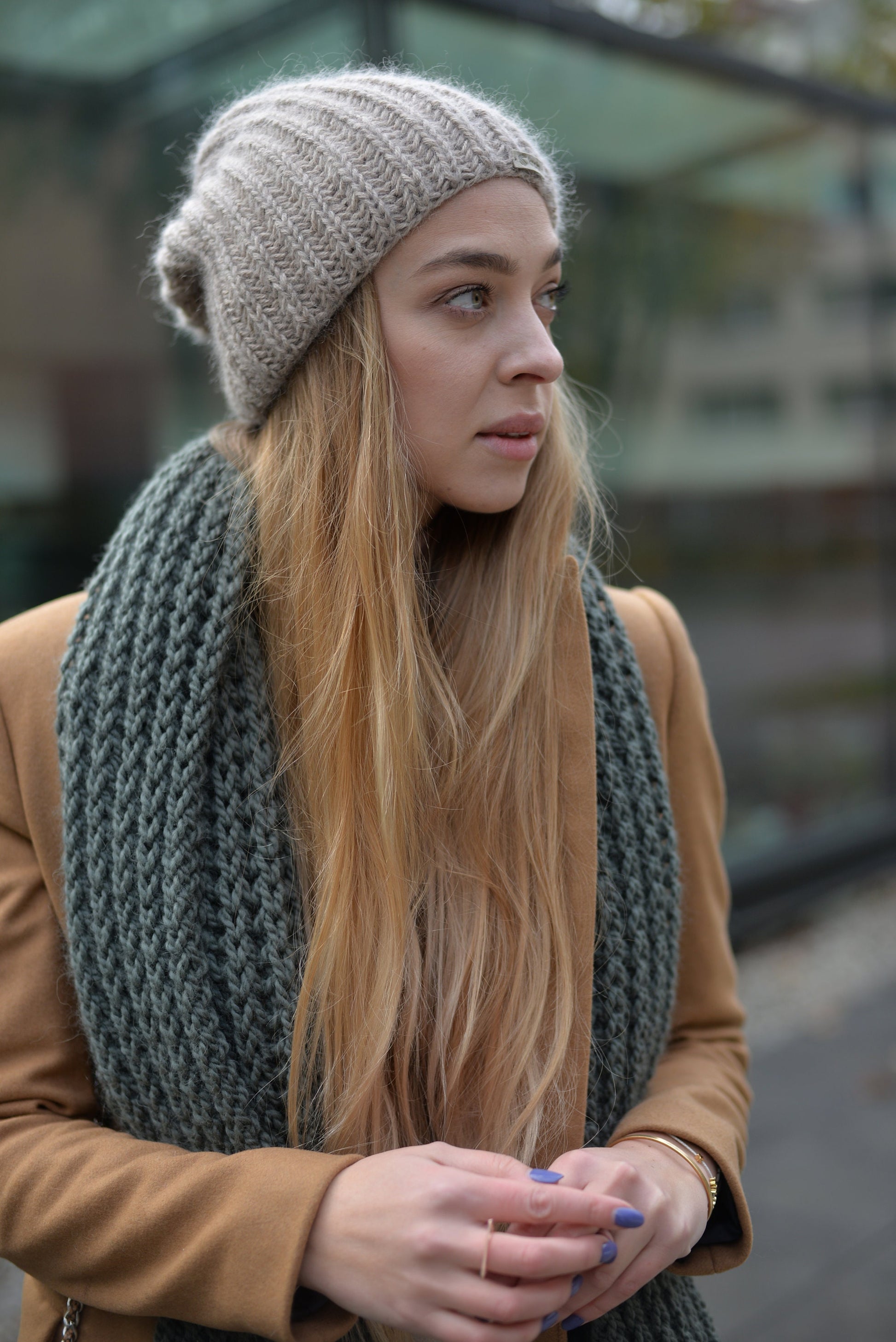 Rib knit green scarf, chunky alpaca scarf, long knit scarf, knit blanket, oversize wool scarf, blanket scarf, fisherman unisex scarf, gift