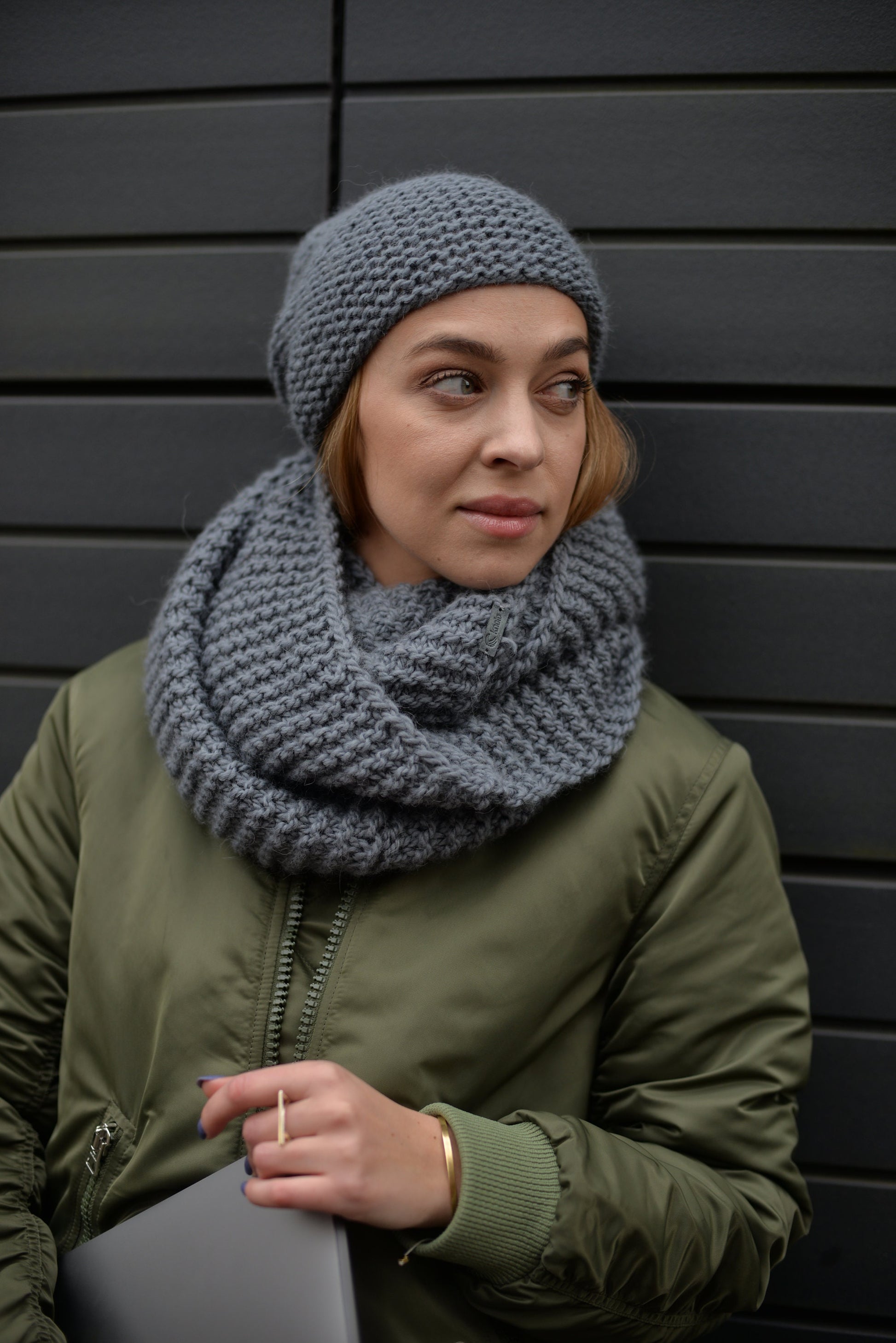 READY TO SHIP. Knit hat and infinity scarf set. Lovely women's alpaca scarf and alpaca hat. Infinity scarf and beanie gray hat.