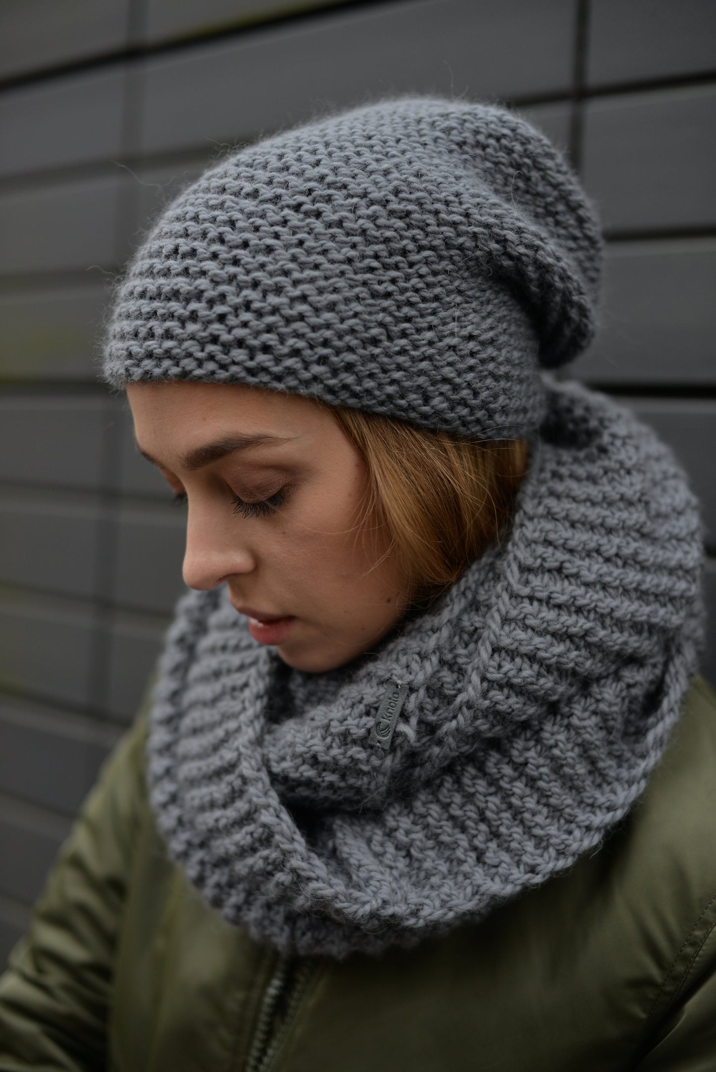 READY TO SHIP. Knit hat and infinity scarf set. Lovely women's alpaca scarf and alpaca hat. Infinity scarf and beanie gray hat.