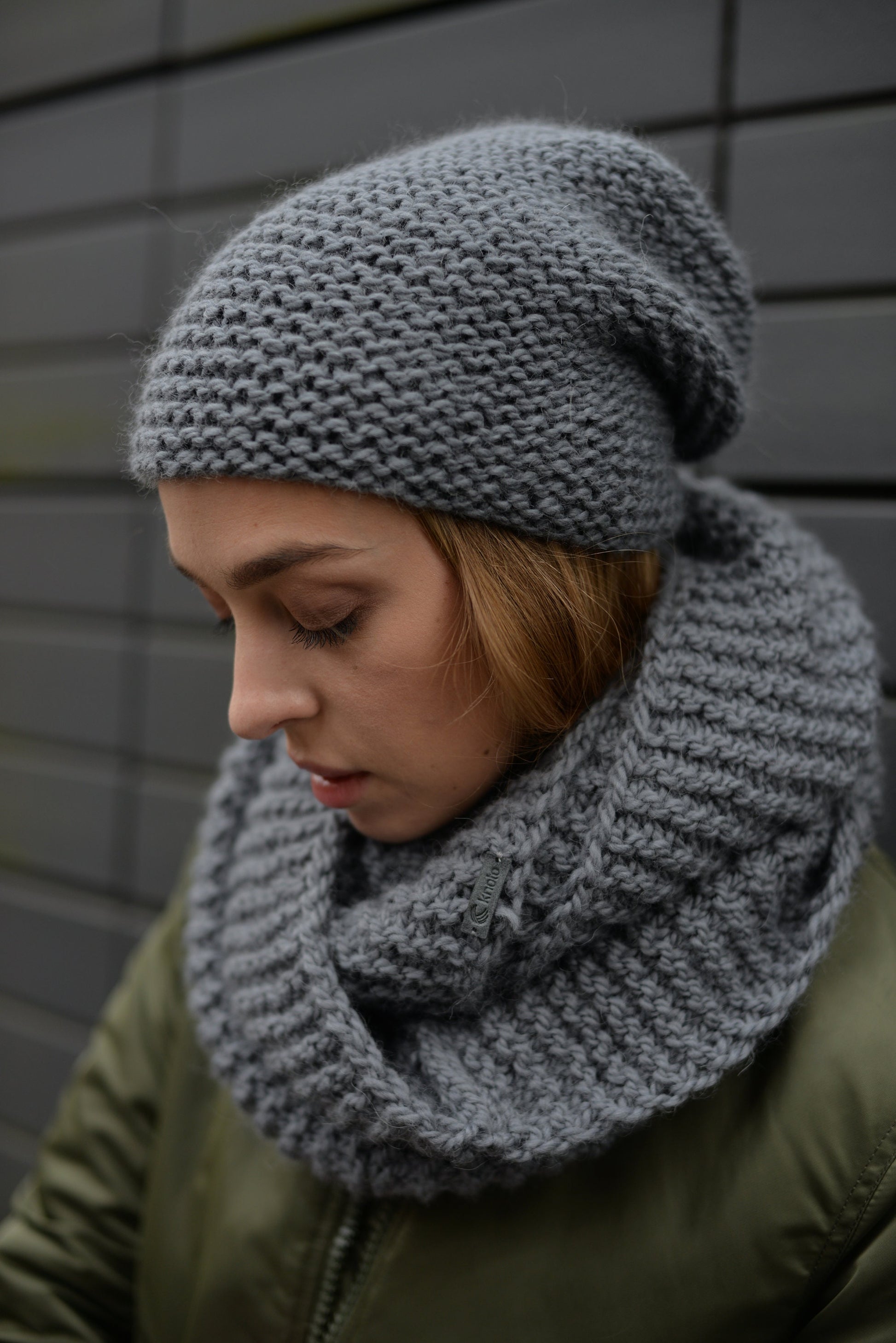 READY TO SHIP. Knit hat and infinity scarf set. Lovely women's alpaca scarf and alpaca hat. Infinity scarf and beanie gray hat.