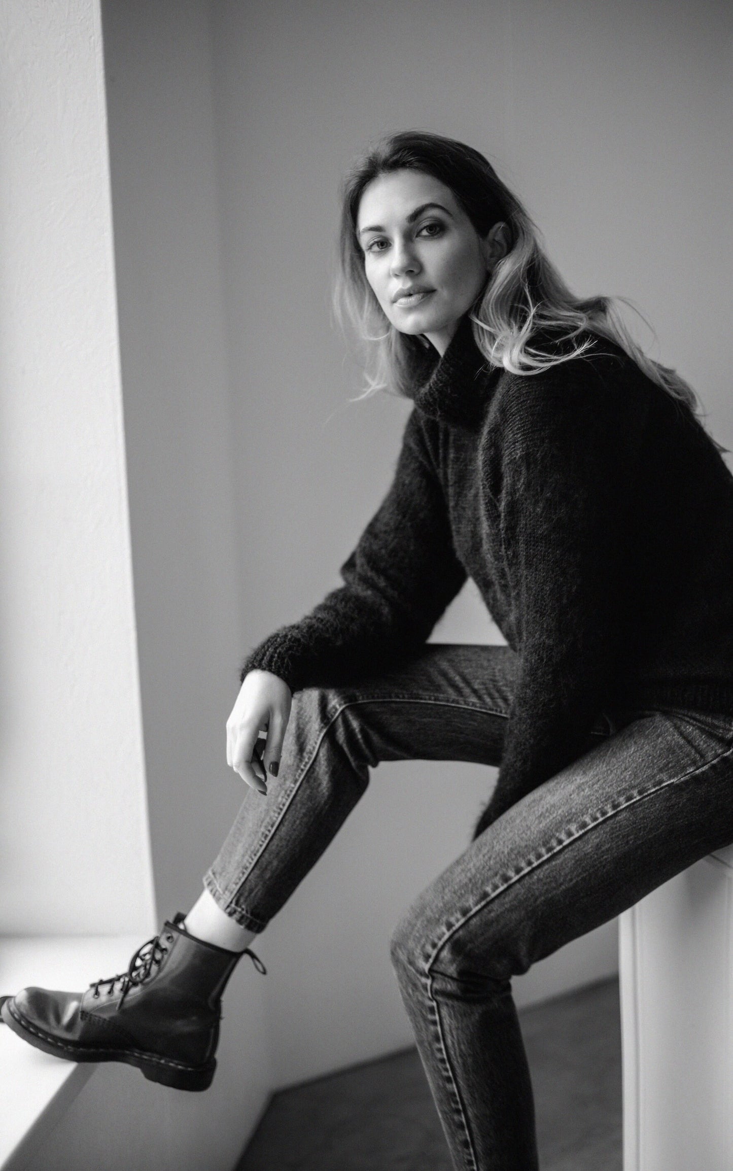 Black mohair turtleneck sweater jumper