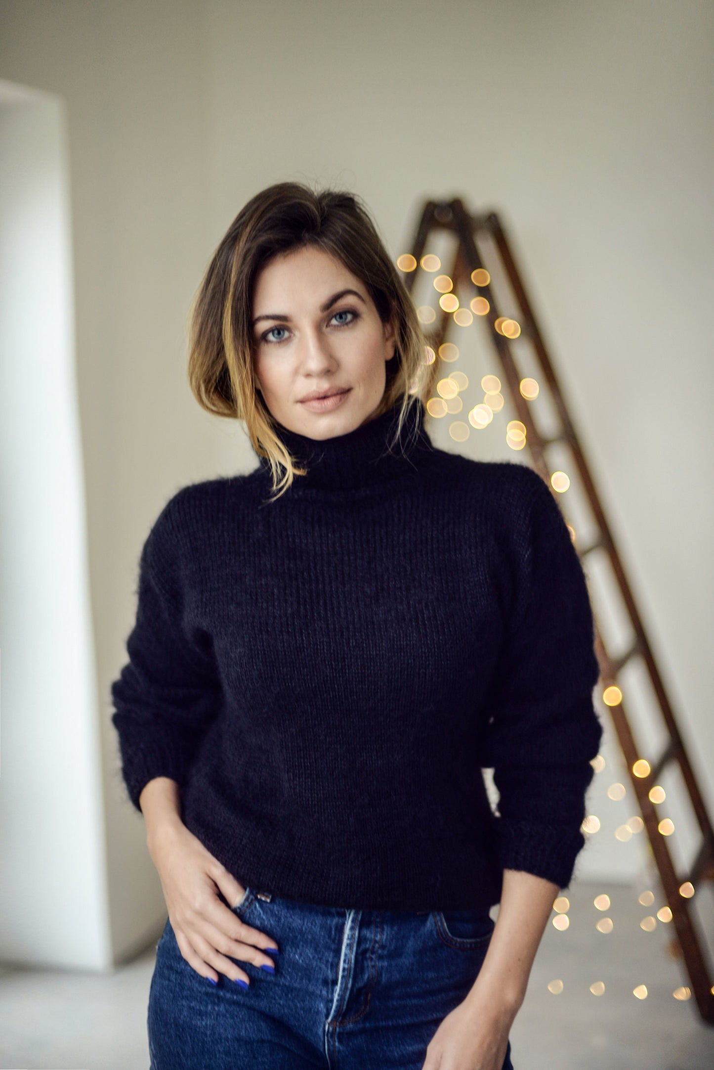 Black mohair turtleneck sweater jumper