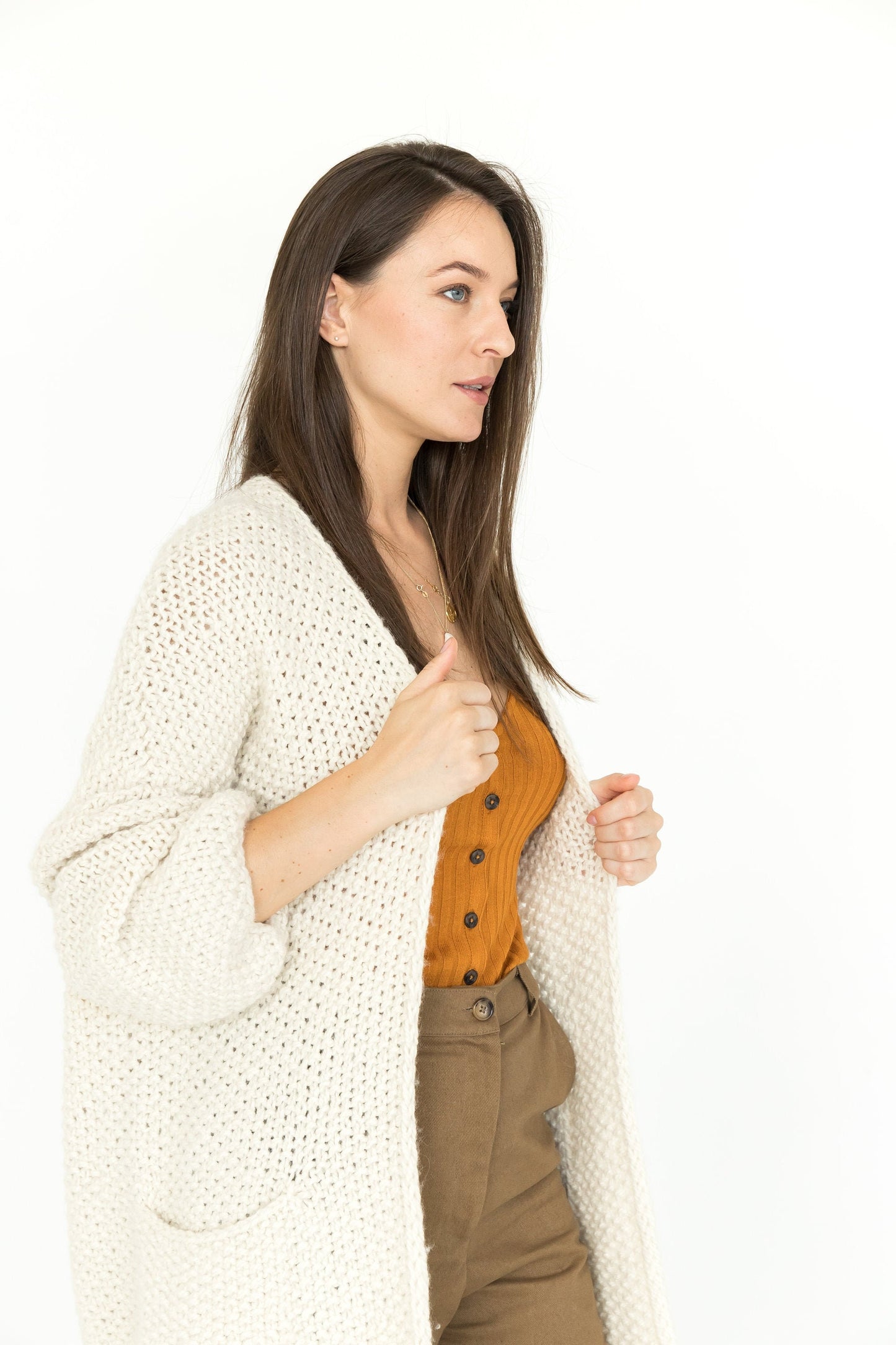 White Chunky Knit Long Cardigan With Deep Pockets, Oversized Ivory Alpaca Wool Sweater Coat, Cable Knitted Boho Cardigan With Wide Sleeves