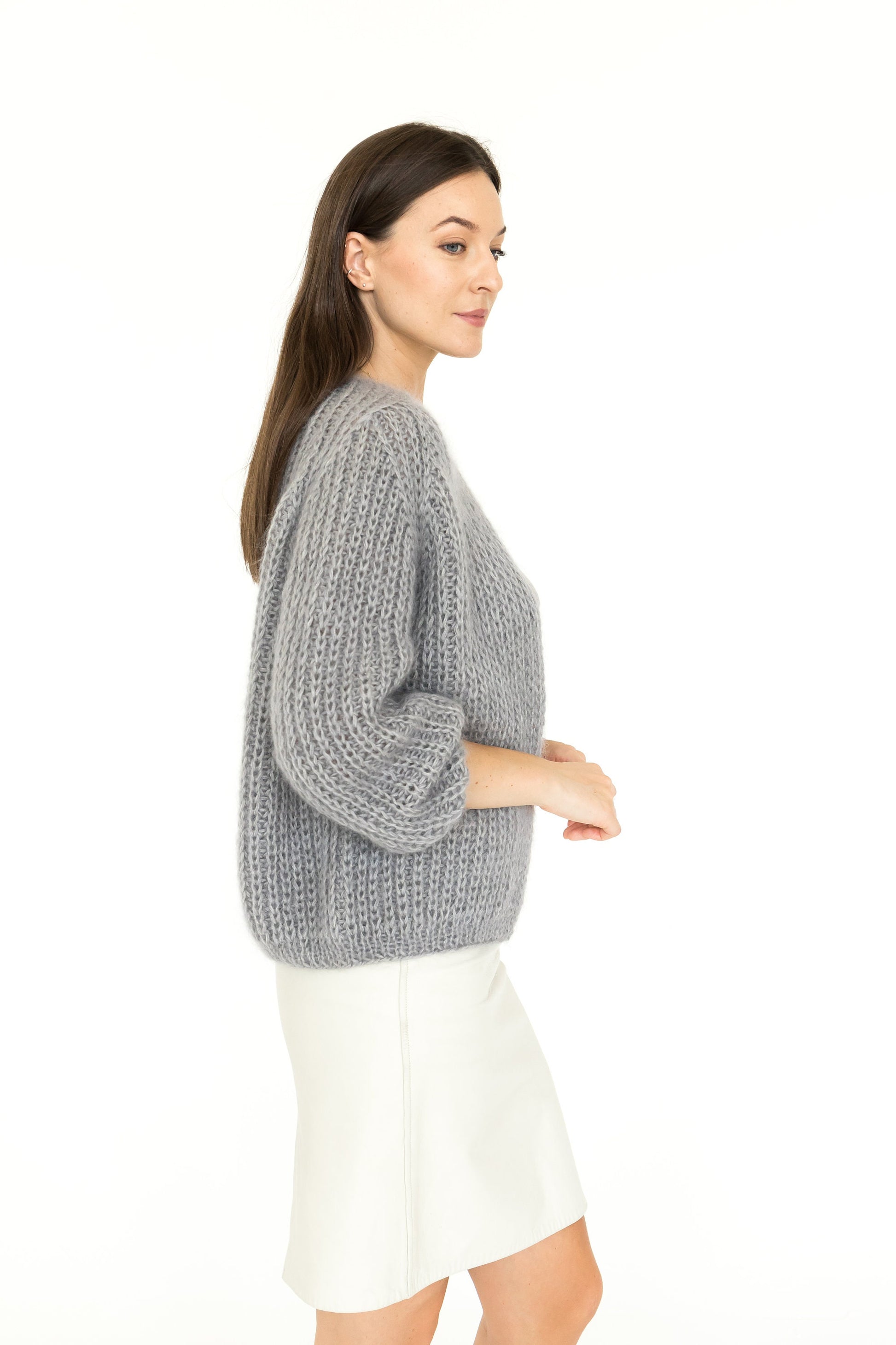 Timeless cable knit mohair sweater, gray mohair cardigan, oversize alpaca cardigan, chunky knit alpaca sweater, gift for her, strickjacke