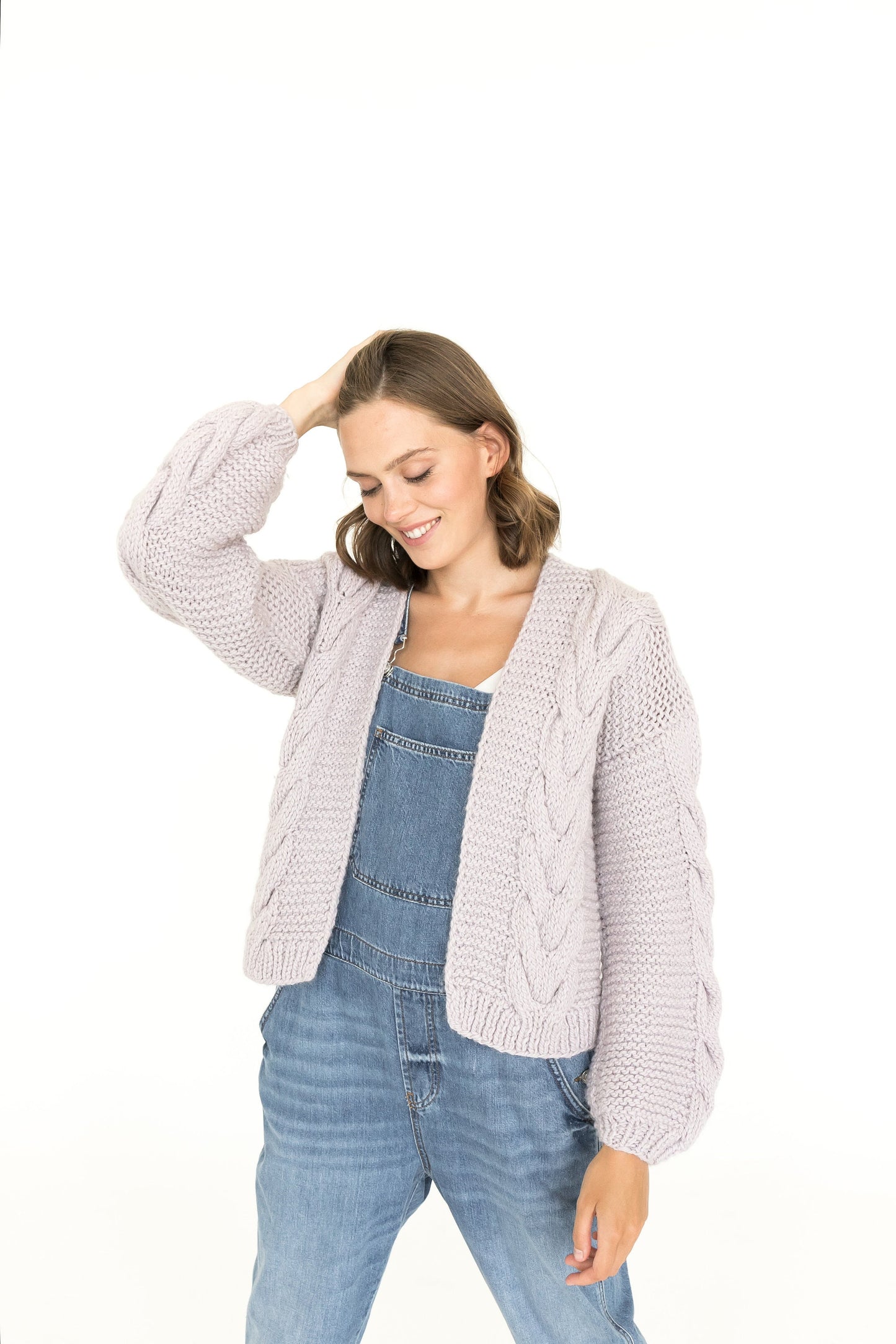 Light purple calbe knit cardigan, chunky knit cardigan, oversized alpaca and wool sweater.