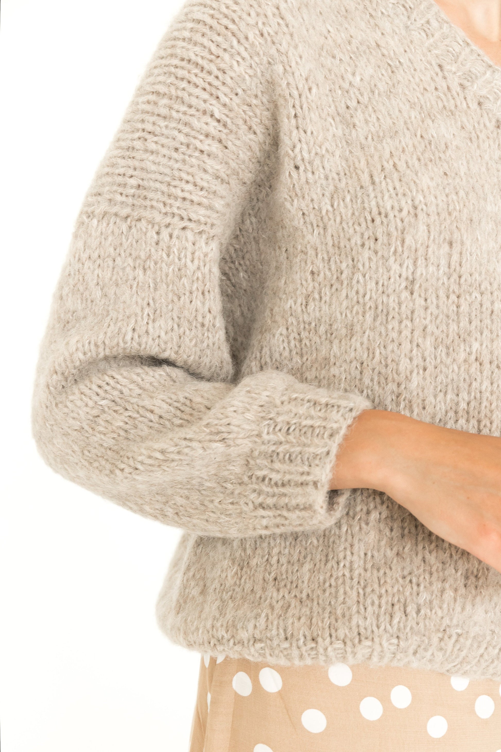 Beige Alpaca V Neck Jumper, Cable Knit Creamy Soft Sweater, Relax Fit Nude Handmade Jumper, Oversize Chunky Knit Pullover For Woman, Gift