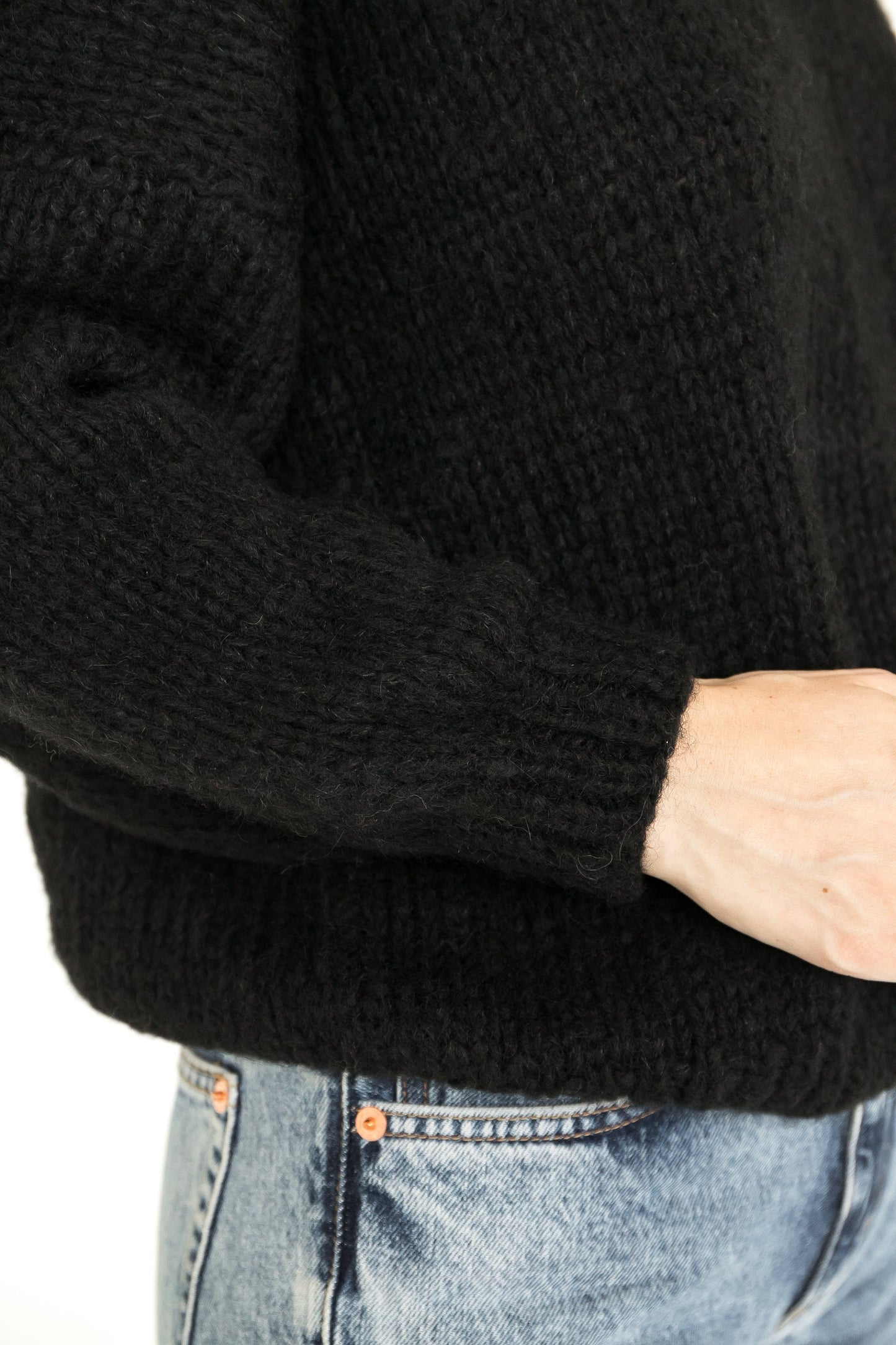 Black cable knit alpaca wool pullover, v-neck handmade cozy woman's sweater, thick Scandinavian slightly oversized chunky women's jumper