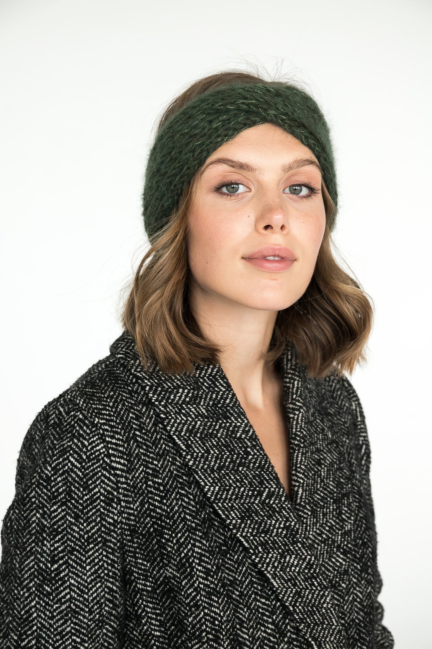 Green knitted headband, winter ear warmer, mohair turban, gifts for women, winter accessories, soft earmuff, winter gift, wool headband