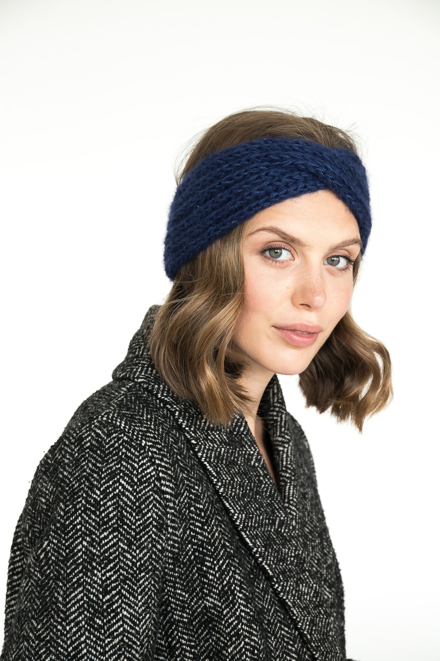 READY TO SHIP. Blue knitted headbond, winter ear warmer, mohair turban, gifts for women, winter accessories, soft earmuff
