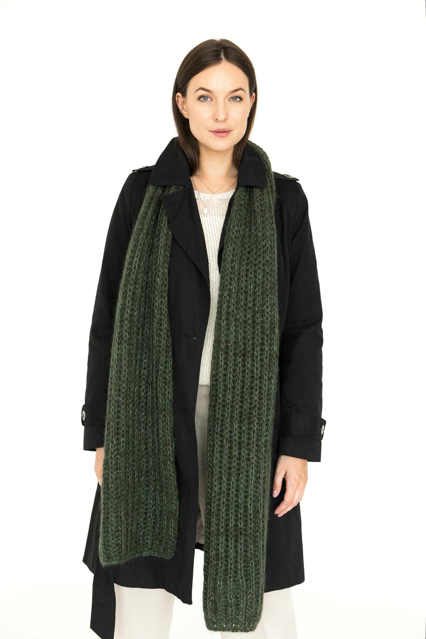 Green mohair scarf, chunky knit oversize scarf, moss green blanket scarf, alpaca wool blanket, extra long neck warmer, woman winter wrap