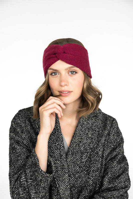 Merino wool headband, knit ear warmer, burgundy turban, bordeaux headband, claret knitted truban, winter accessories, knit head wrap, gift