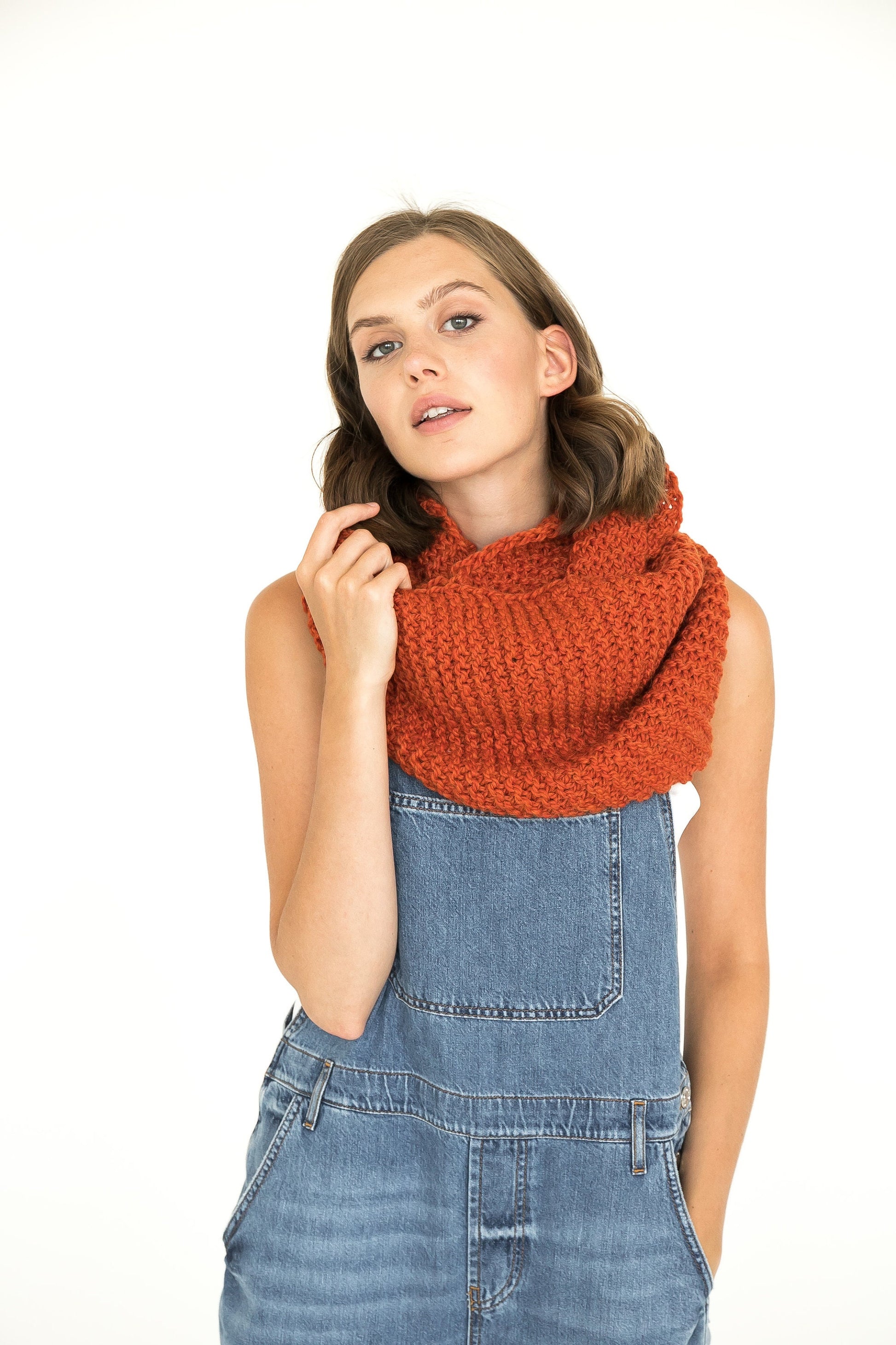 Orange infinity scarf, alpaca cowl scarf, warm tube scarf, winter scarves, handmade knit scarf, gift for her