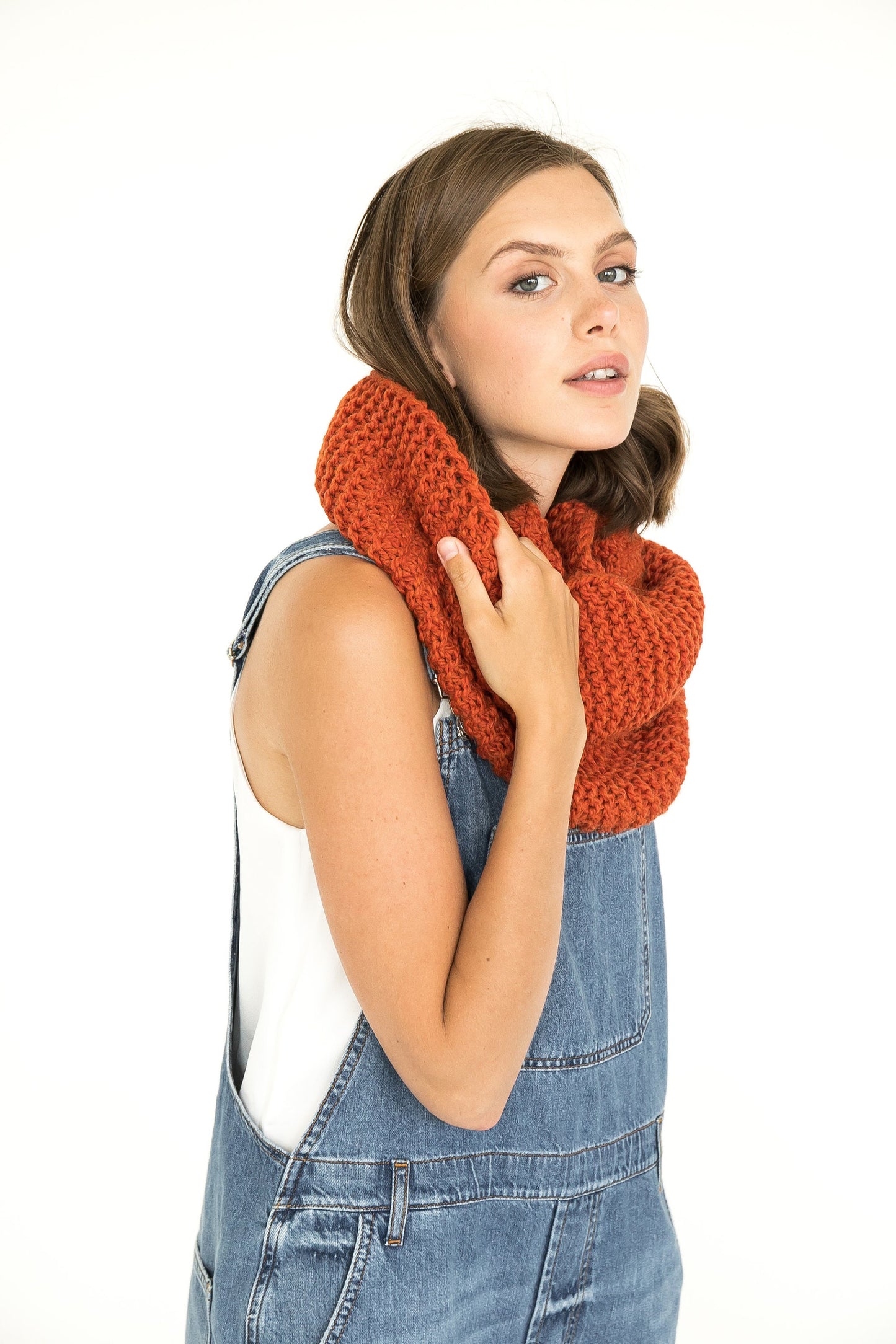 Orange infinity scarf, alpaca cowl scarf, warm tube scarf, winter scarves, handmade knit scarf, gift for her