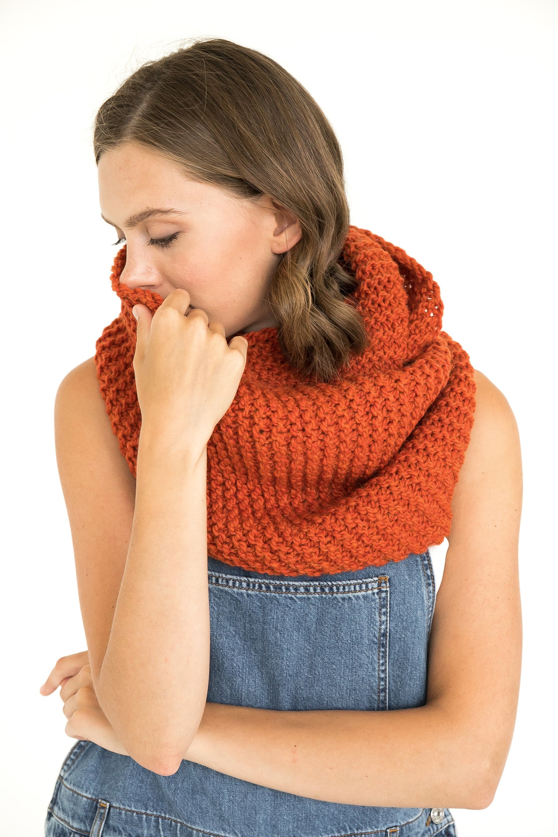 Orange infinity scarf, alpaca cowl scarf, warm tube scarf, winter scarves, handmade knit scarf, gift for her