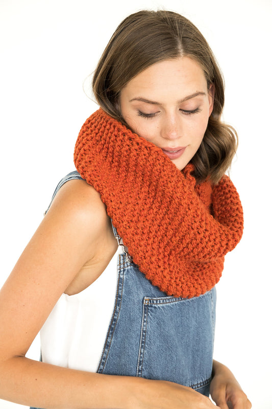 Orange infinity scarf, alpaca cowl scarf, warm tube scarf, winter scarves, handmade knit scarf, gift for her