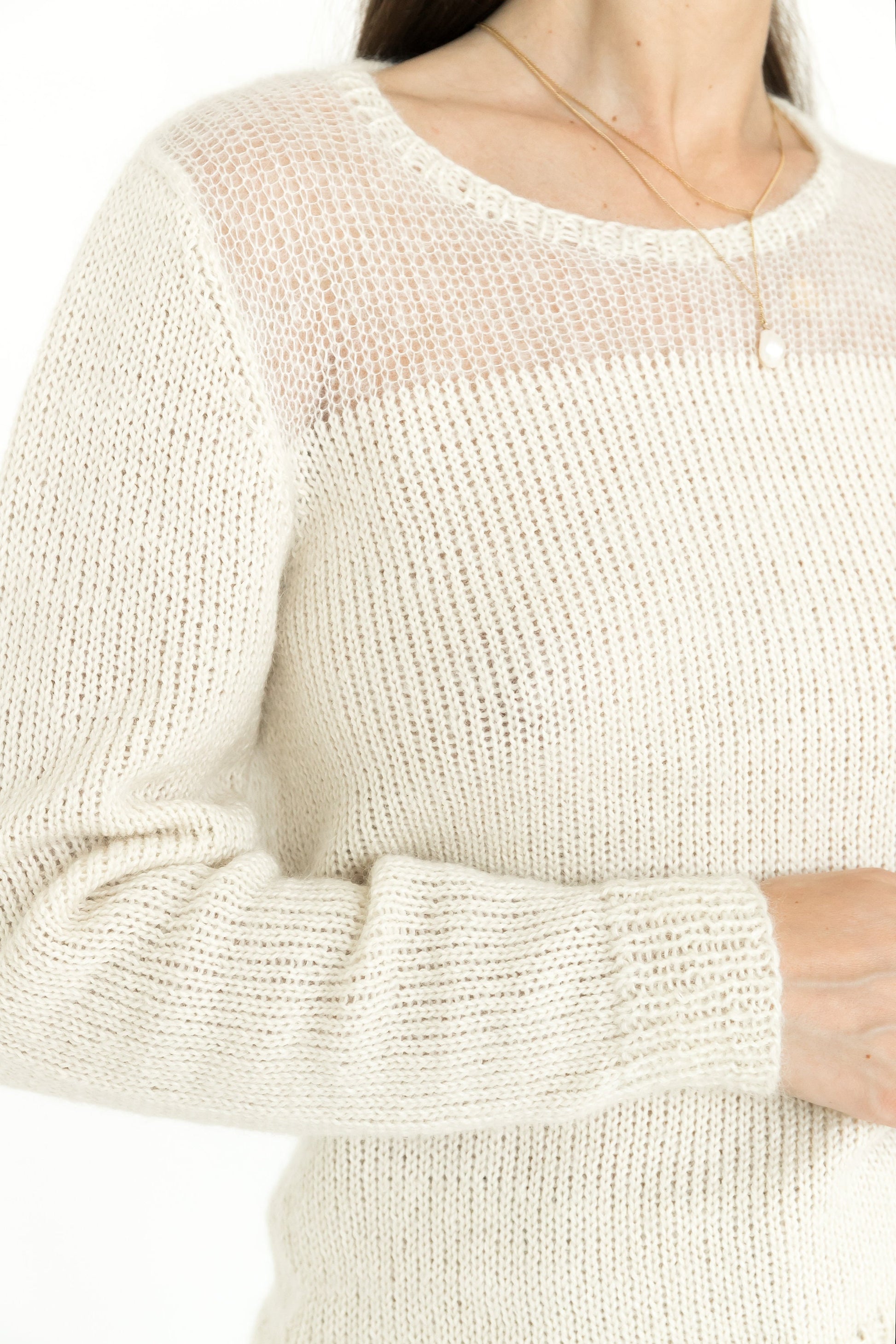 White fitted cable knit mohair blend jumper, ivory alpaca wool short hand knitted sweater, milky high-waisted handmade fall pullover, gift