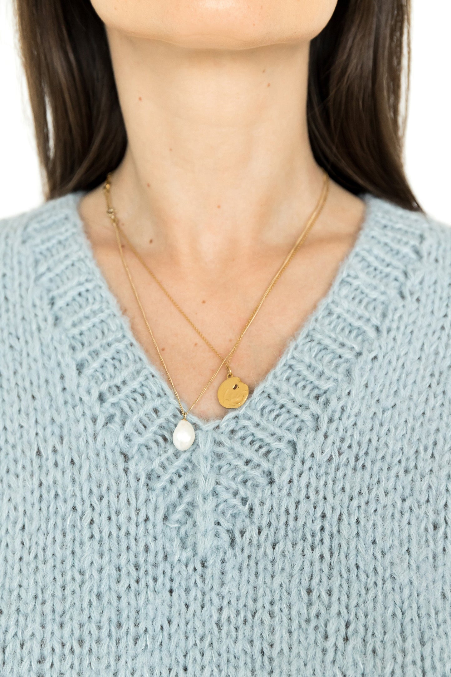 Cable knit light blue V-neck alpaca wool jumper, sky blue hand-knitted slightly oversized sweater, pacific women's pullover, handmade gift