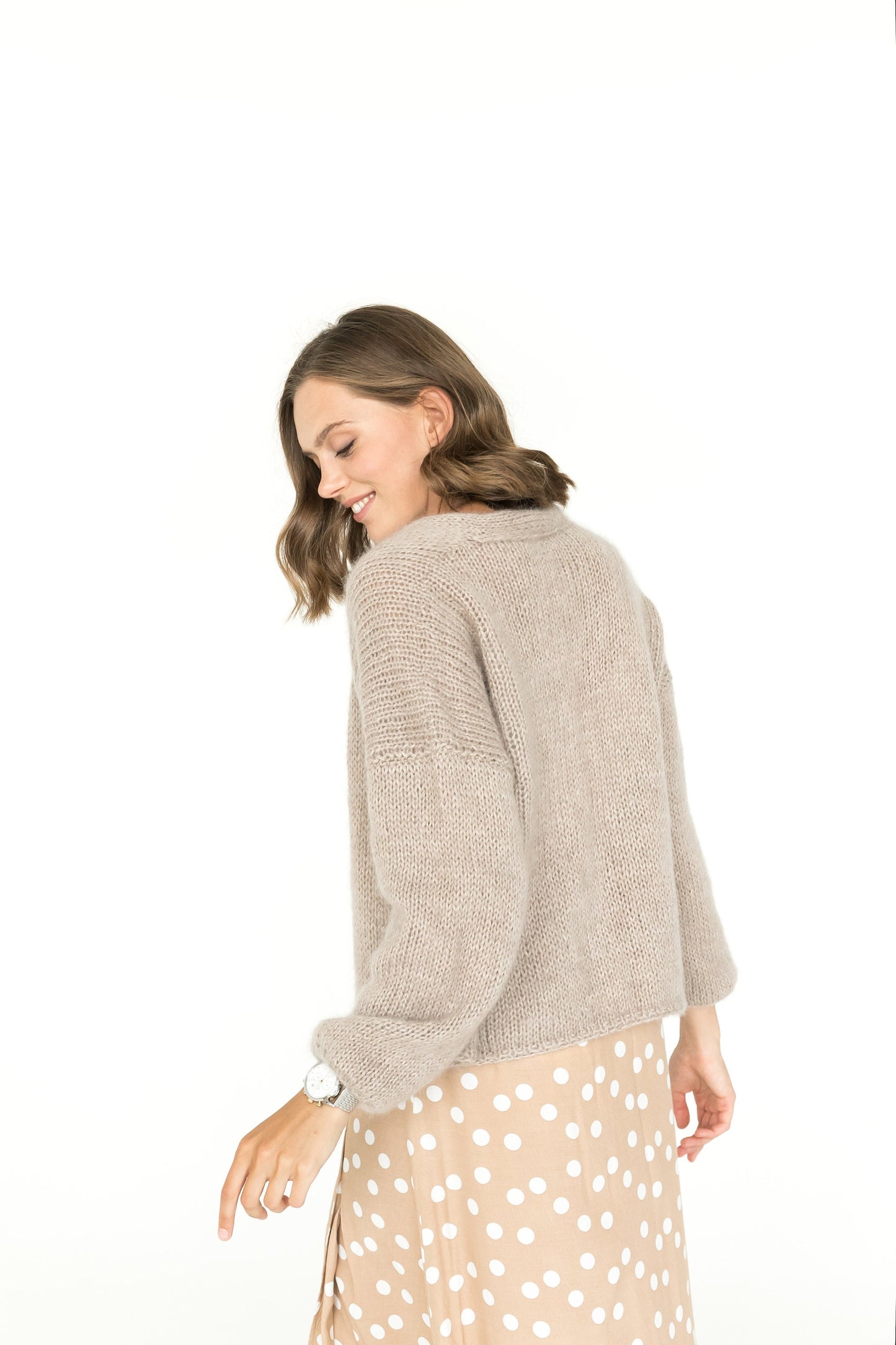 Camel fluffy thick mohair cardigan, beige cable knit alpaca wool fuzzy women's sweater, sand chunky knitted boho relaxed style fall jacket
