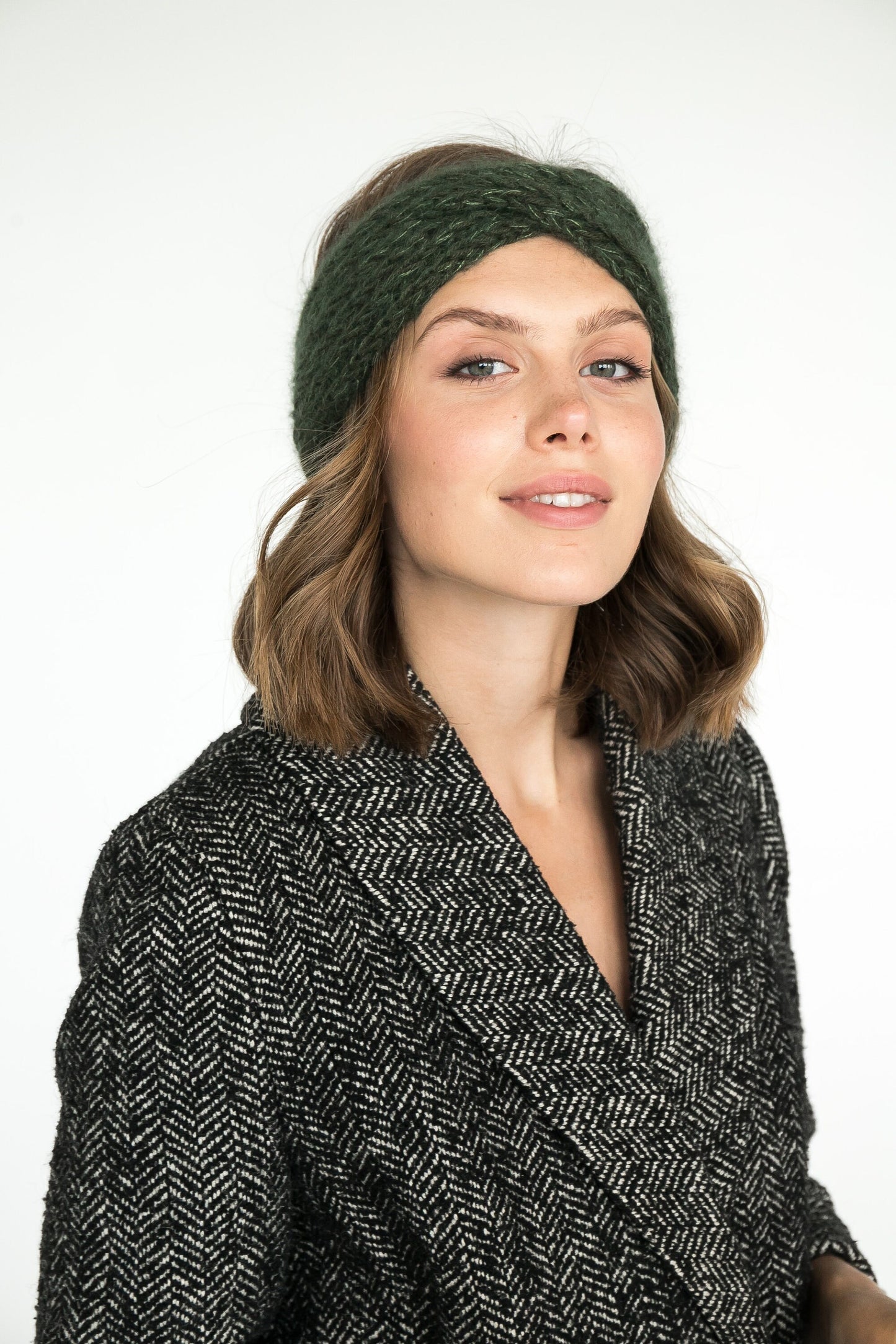 Green knitted headband, winter ear warmer, mohair turban, gifts for women, winter accessories, soft earmuff, winter gift, wool headband