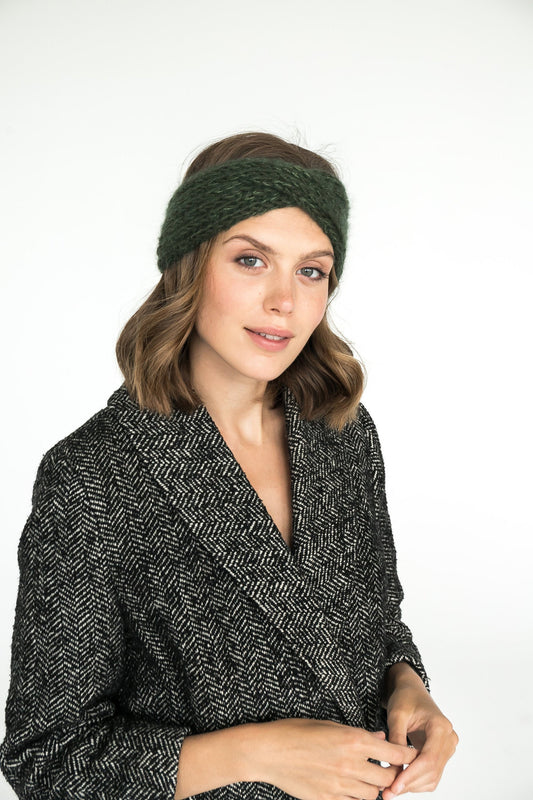 Green knitted headband, winter ear warmer, mohair turban, gifts for women, winter accessories, soft earmuff, winter gift, wool headband