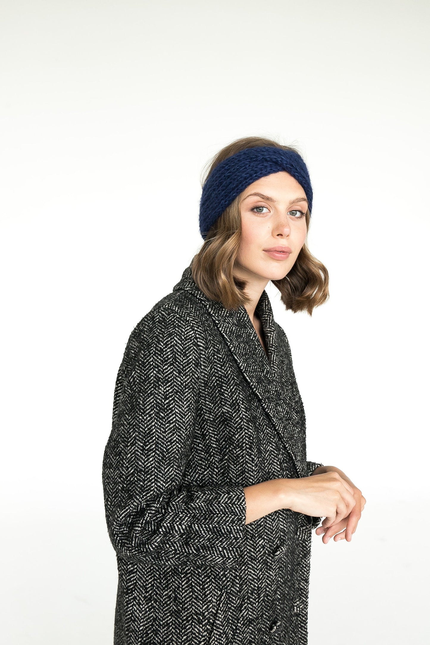 READY TO SHIP. Blue knitted headbond, winter ear warmer, mohair turban, gifts for women, winter accessories, soft earmuff