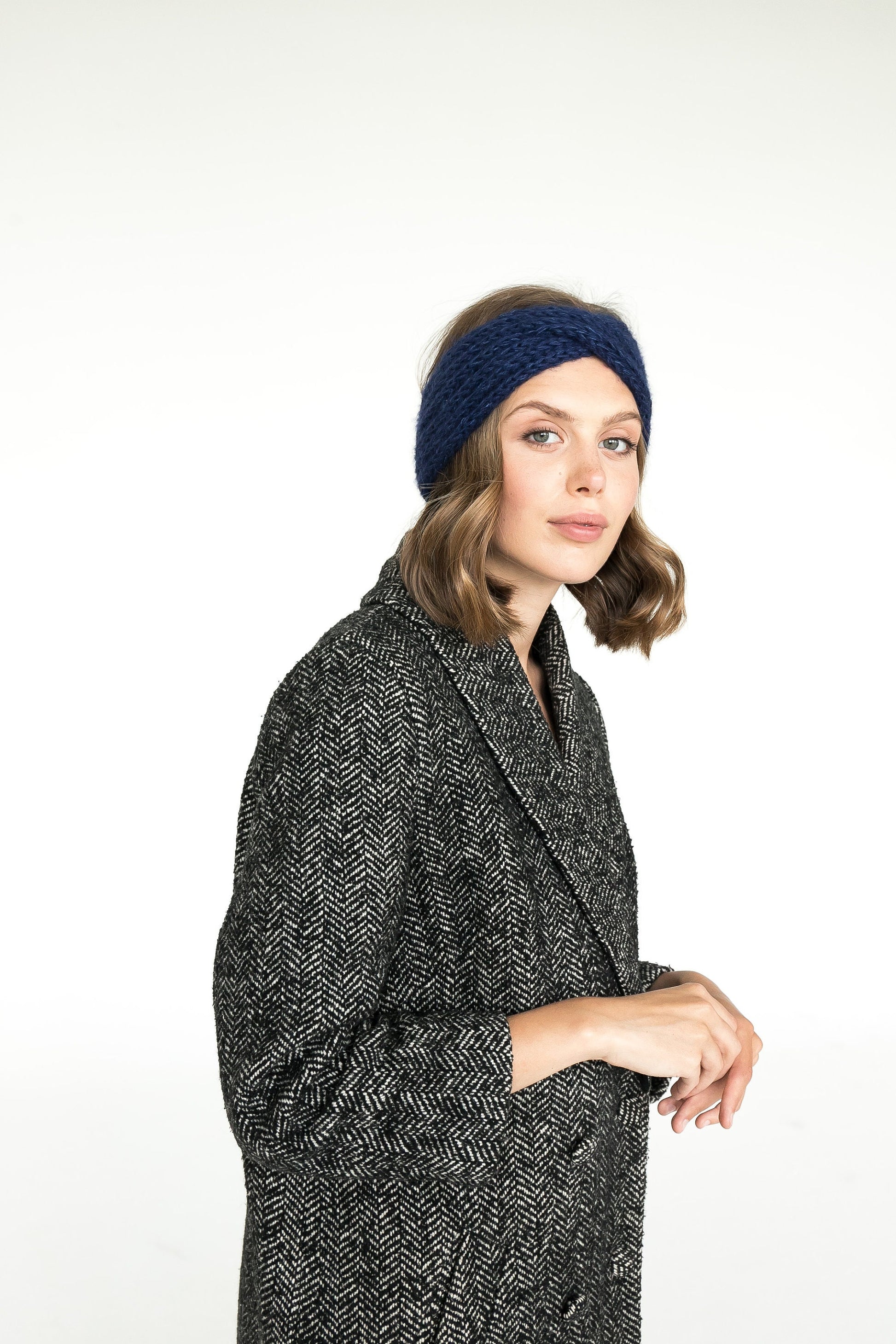 READY TO SHIP. Blue knitted headbond, winter ear warmer, mohair turban, gifts for women, winter accessories, soft earmuff