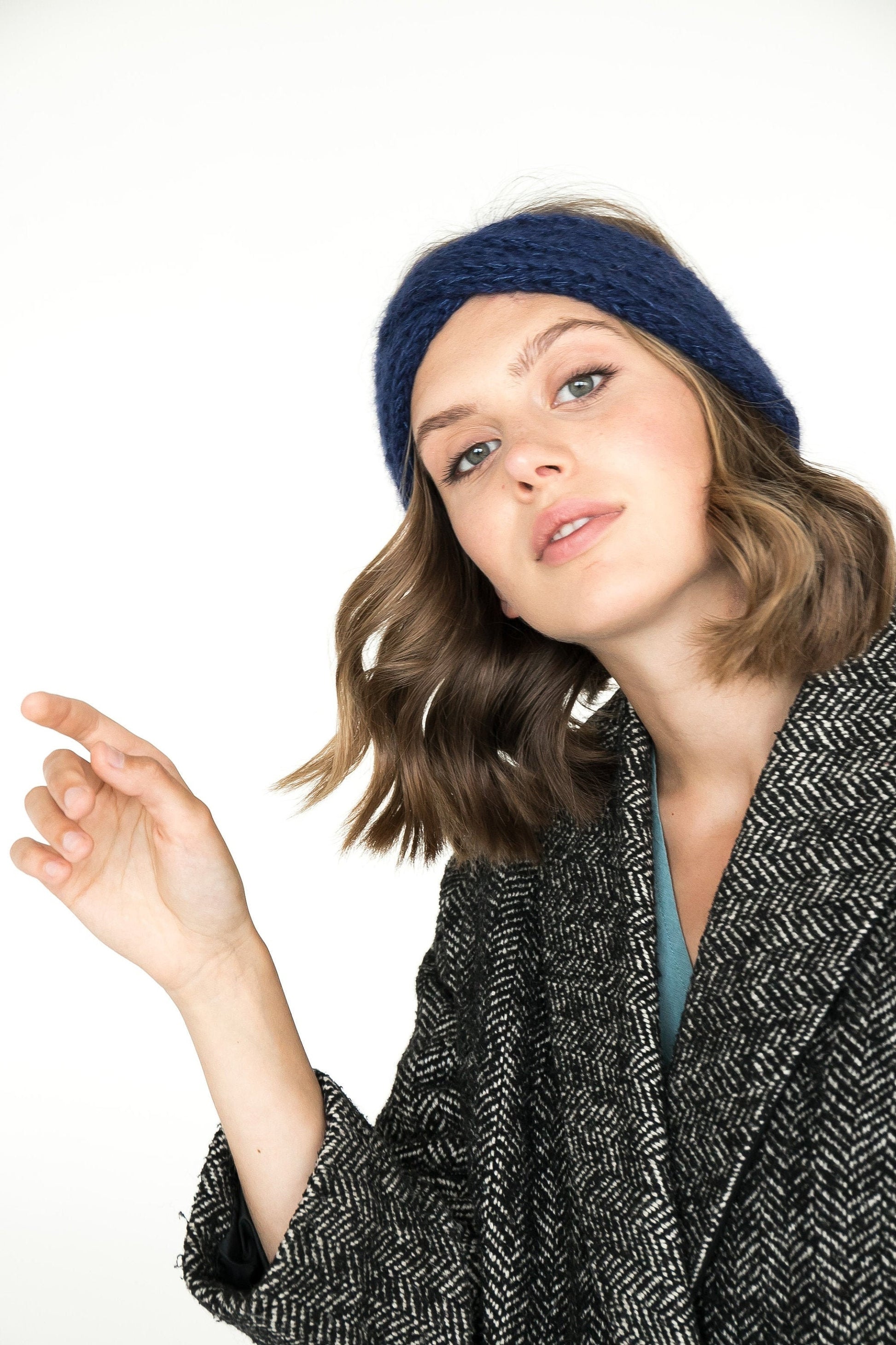 READY TO SHIP. Blue knitted headbond, winter ear warmer, mohair turban, gifts for women, winter accessories, soft earmuff