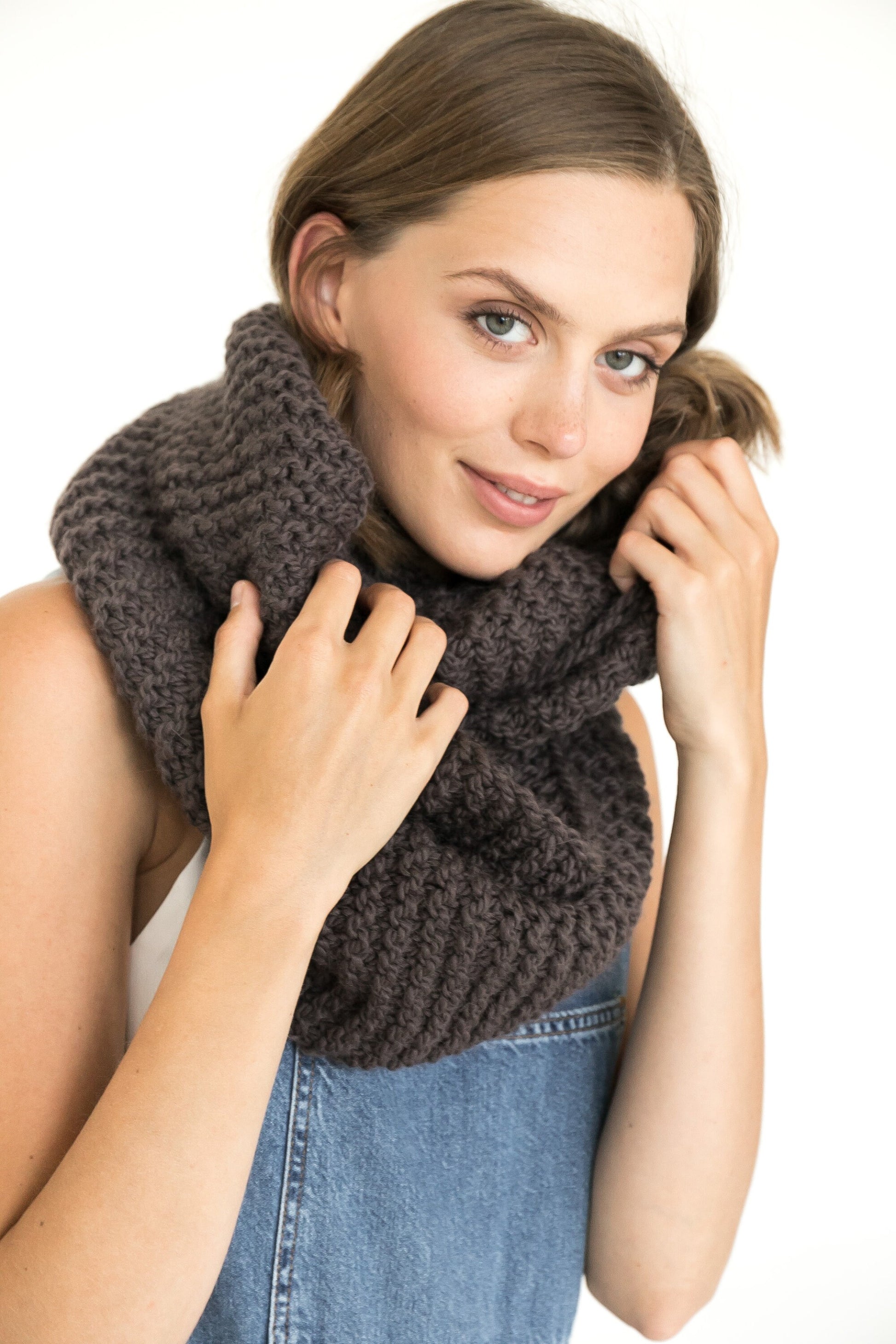 Brown infinity scarf and mittens set, alpaca cowl scarf with winter gloves, warm tube scarf and cable gloves set, arm warmers