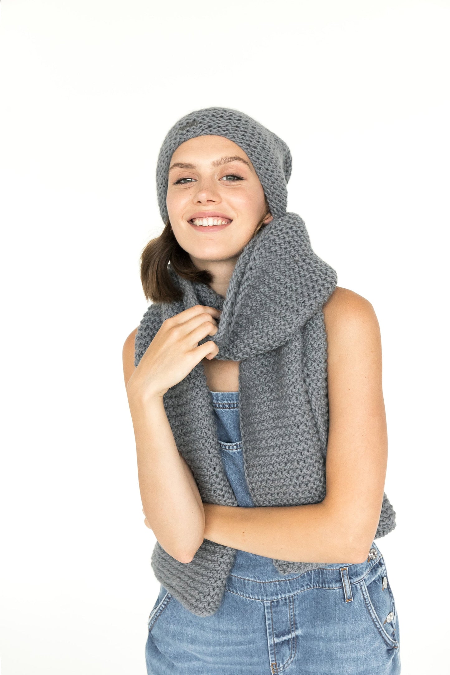 Gray hat and scarf set, rib knit wrap, slouchy beanie hat, woman oversize scarf, chunky knit blanket, alpaca wool hat and scarf set, gift