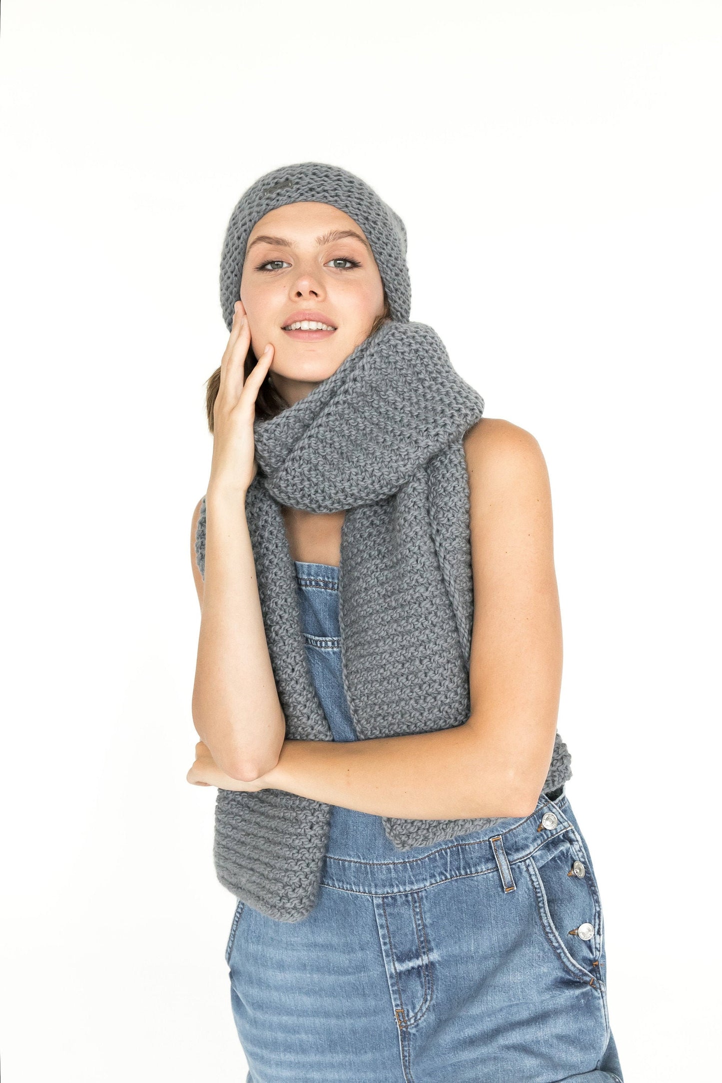 Gray hat and scarf set, rib knit wrap, slouchy beanie hat, woman oversize scarf, chunky knit blanket, alpaca wool hat and scarf set, gift