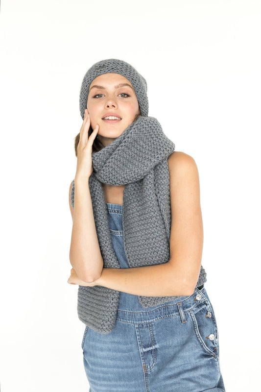 Gray hat and scarf set, rib knit wrap, slouchy beanie hat, woman oversize scarf, chunky knit blanket, alpaca wool hat and scarf set, gift