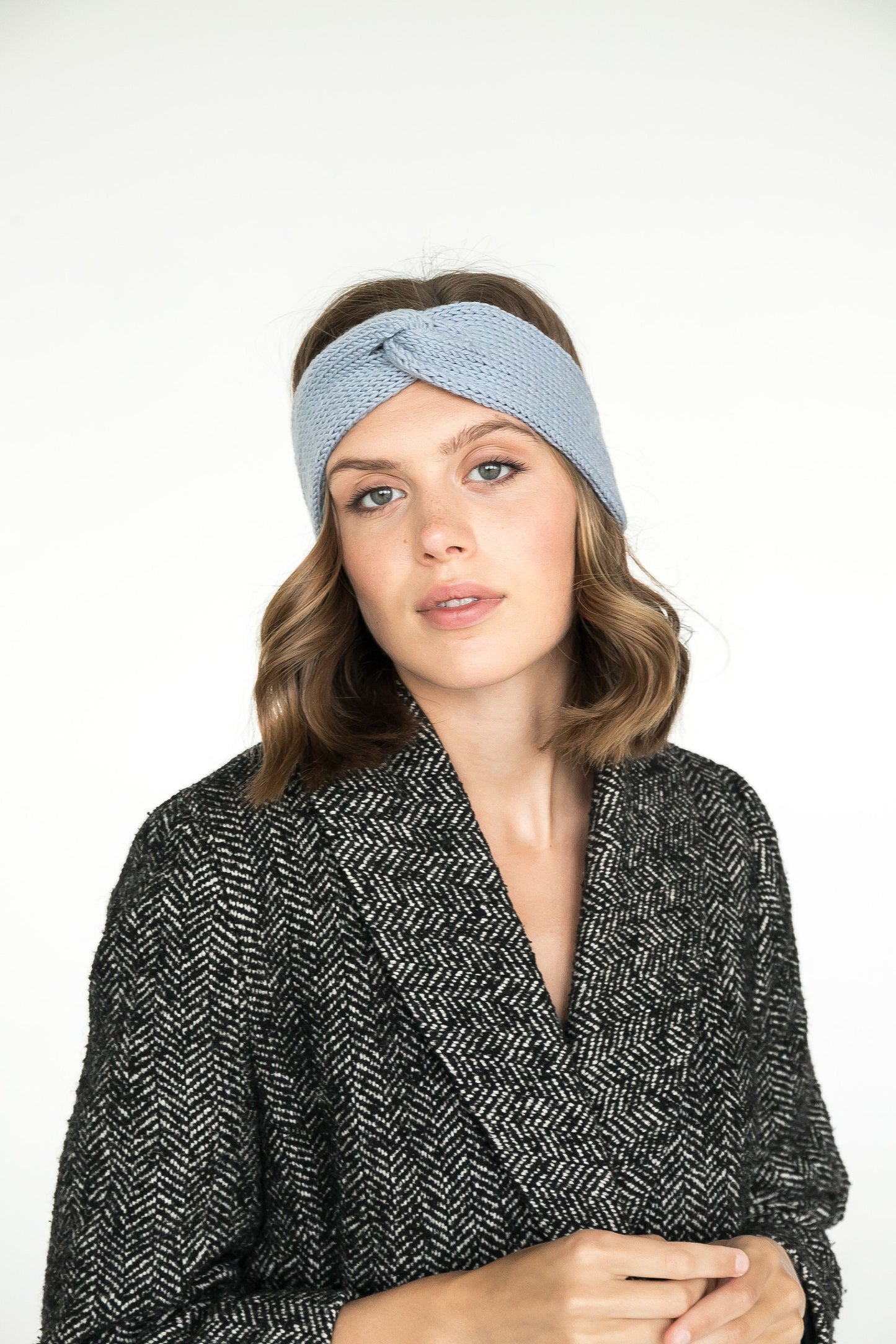 Light blue headband, merino wool turban, boho headband, knit ear warmer, winter headband, winter gift, knit head wrap, earmuff, cable knit