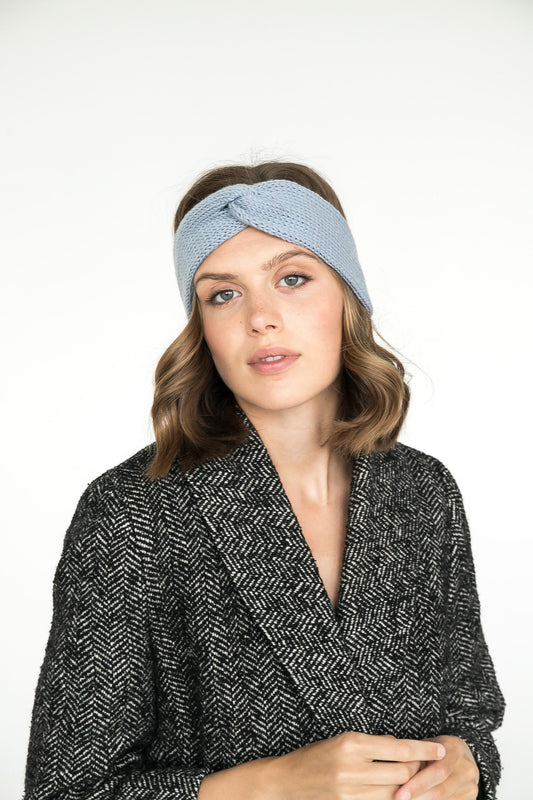 Light blue headband, merino wool turban, boho headband, knit ear warmer, winter headband, winter gift, knit head wrap, earmuff, cable knit
