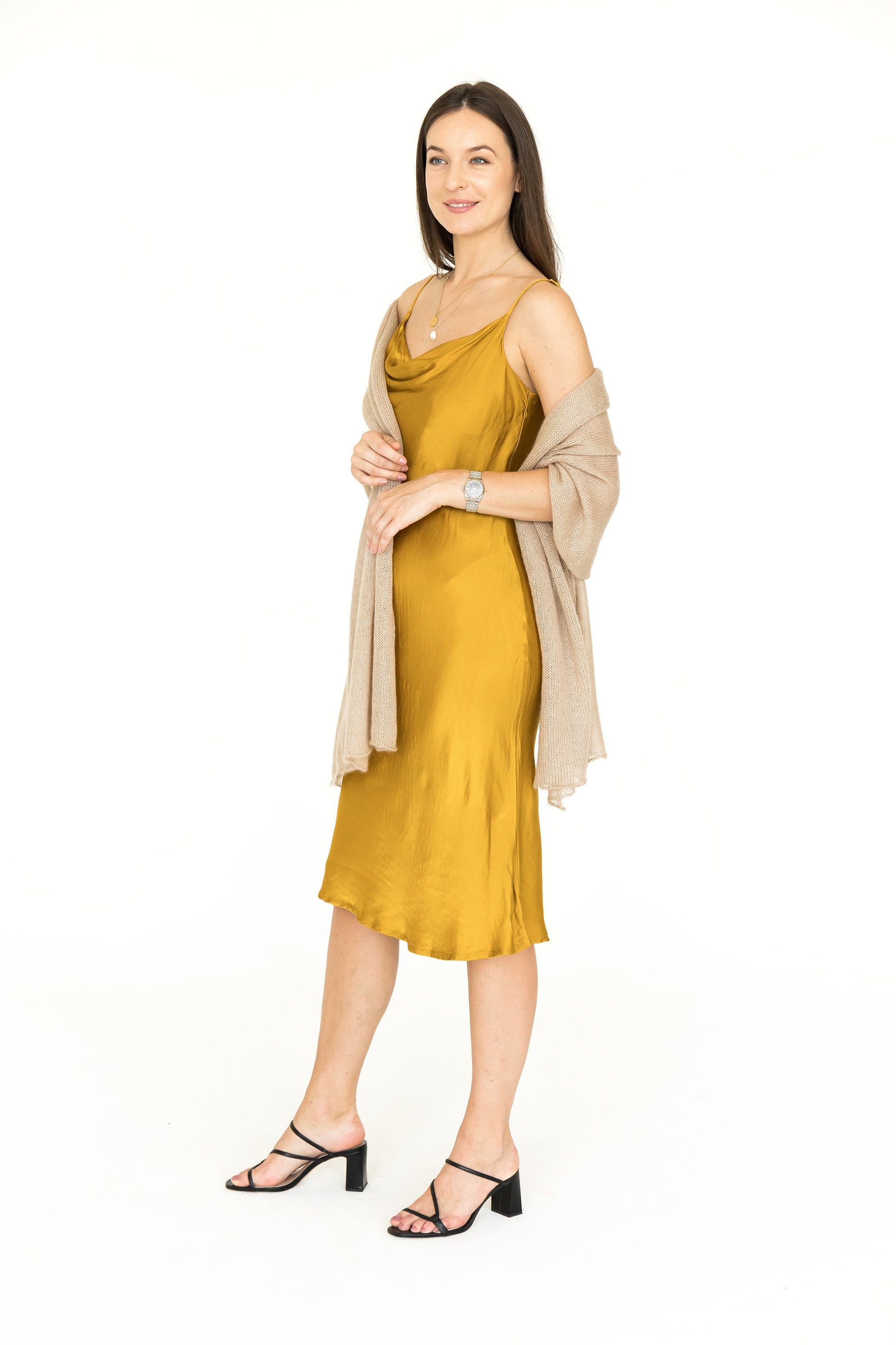 Beige knit mohair shawl, cape with silk, nude cover up, women knit scarf, gift for her